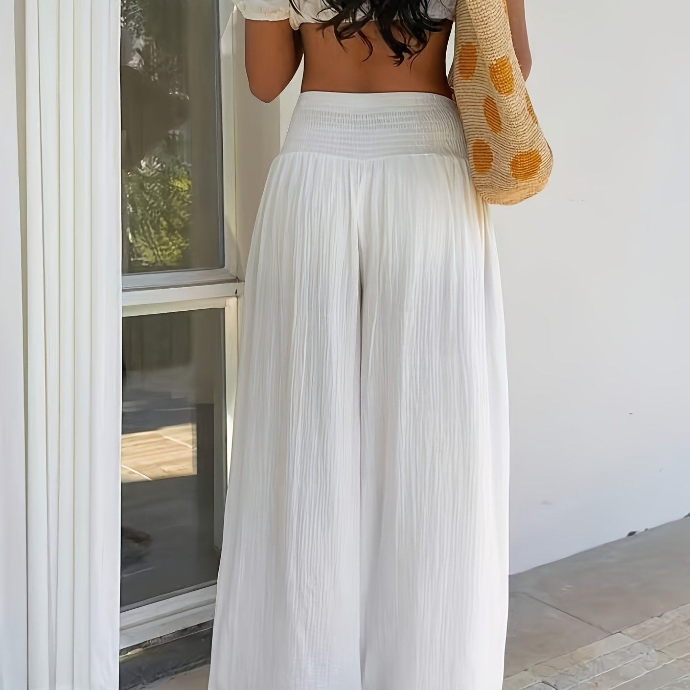 302# Solid Color Drawstring Elastic Waist Vacation Casual Trousers And Lldx