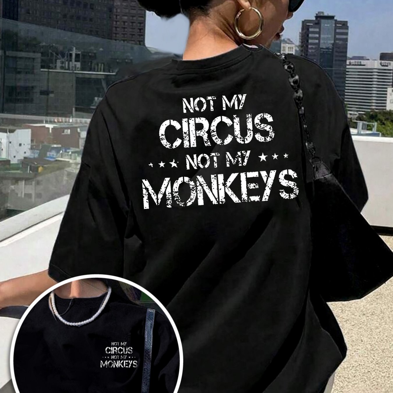 E-shop Front- Rückseitig Bedrucktes Kurzarm-T-Shirt - NOT NOT MY MONKEYS, Vintage-Print Rundhals Kurzarm-T-Shirt - , Bequem, Atmungsaktiv Lässig, Ein