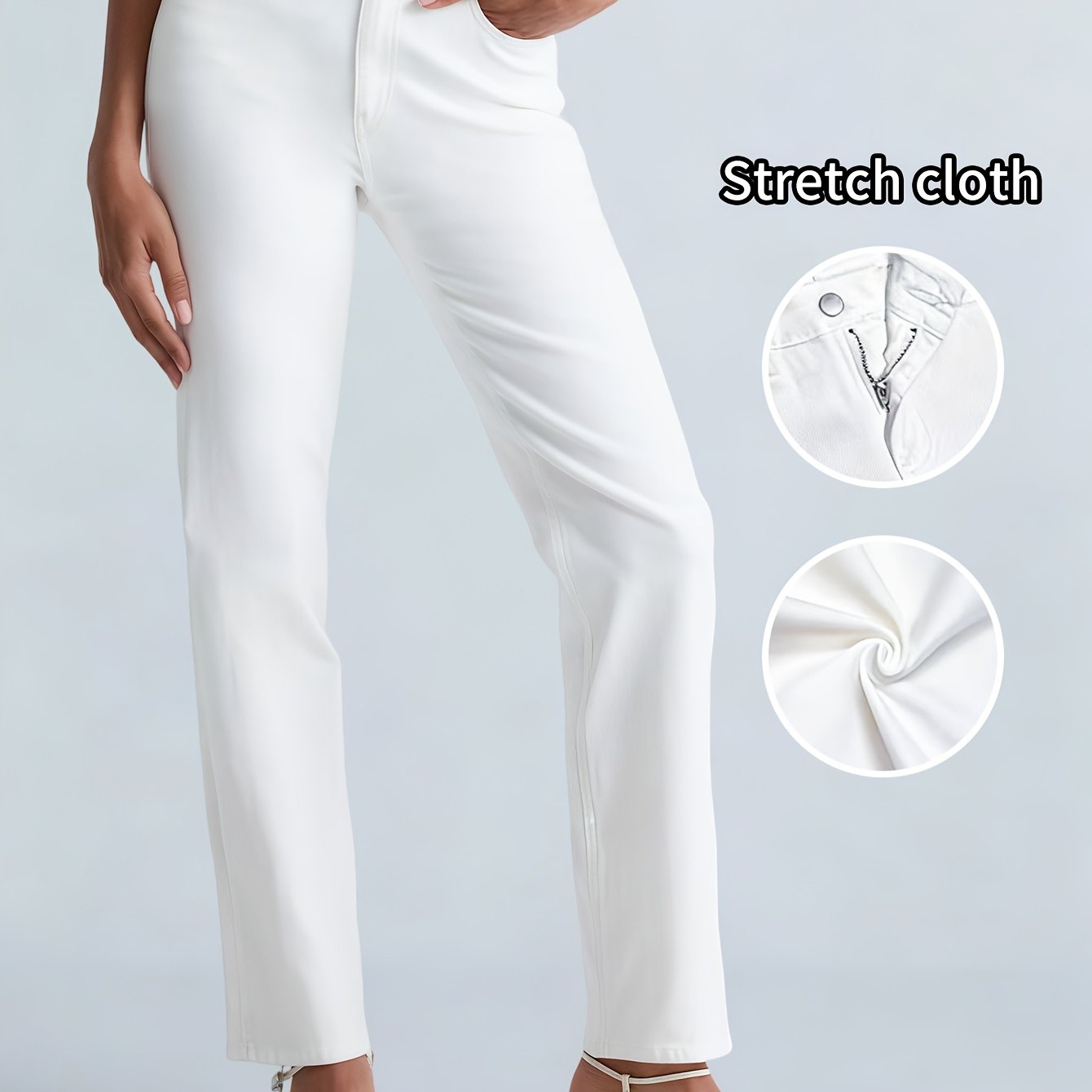Image of Women's Slim-fit Jeans, High-waisted Straight-leg Denim Trousers, White Tight Denim Trousers, Washed Solid Color Pants, Casual Denim, , Suitable For Travel, Shopping, Office, Wearable All Year Round.
