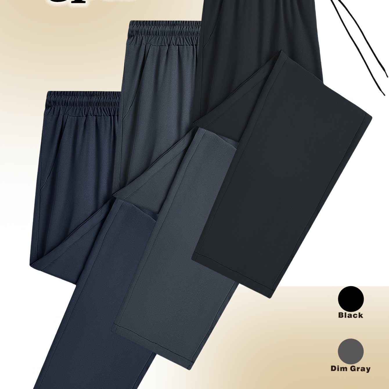3pcs Men's Athletic Casual Pants - Durable, Polyester Blend, Loose Fit, Straight Leg, Solid Color, Versatile Long Trousers With Drawstring Waist - Machine Washable