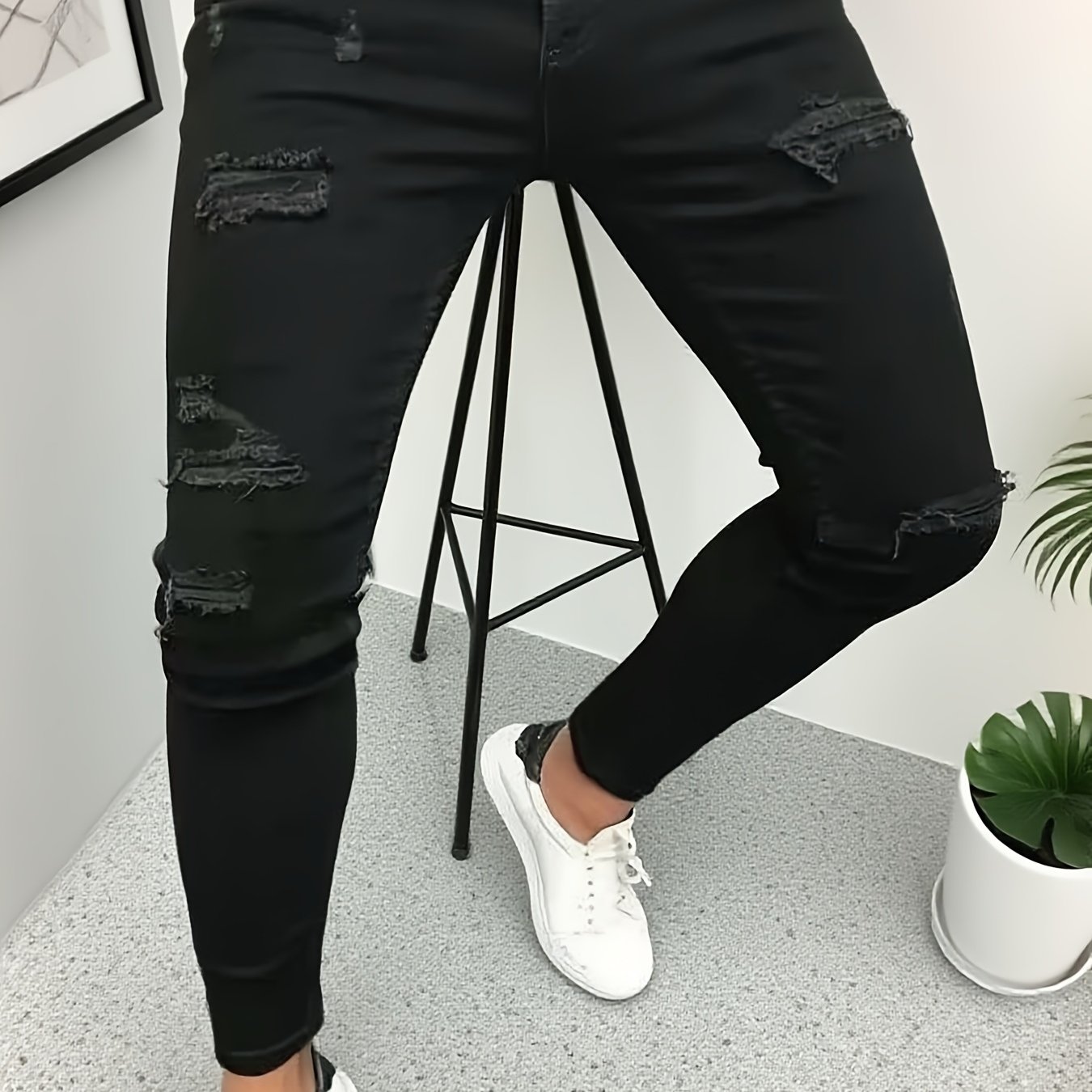 Men's Skinny Distressed Ankle Stretch High-quality Outdoor Fashion Jeans