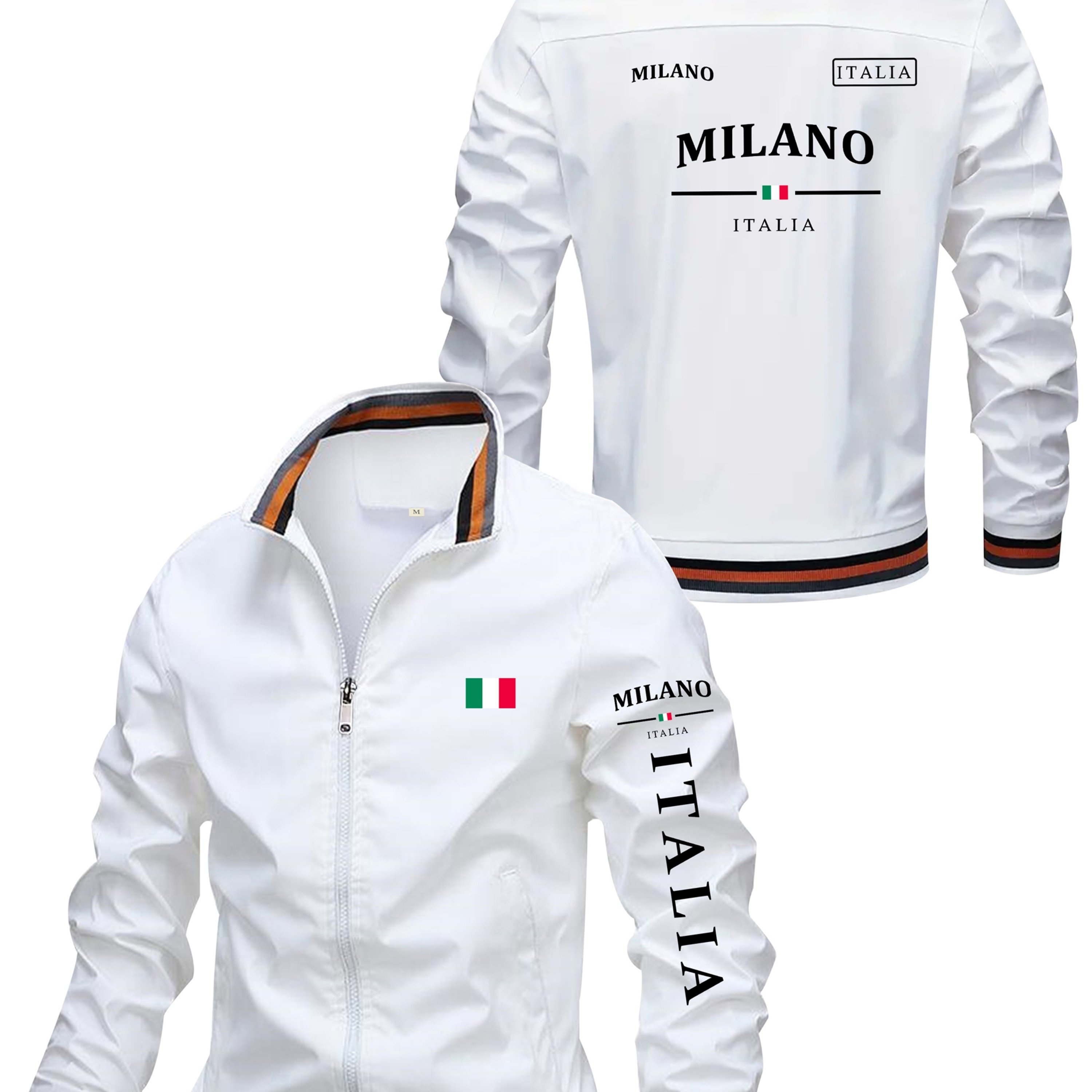 TEMU En 2025, de streetwear pour homme d'Italie présente une veste zippée à col avec un motif contrasté. Cette pièce et polyvalente est choix pour
