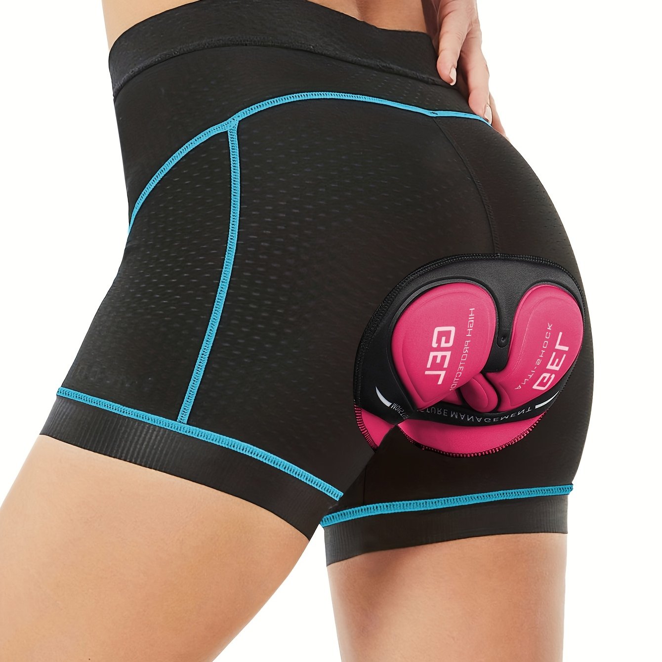 Women&#39;s High-Waisted Compression Cycling Shorts - Breathable Stretch Yoga Shorts with Ergonomic Design, Moisture-Wicking &amp; Machine Washable for Cycling, Running, Gym - Solid Black with Blue Accents, Running Gear | Sleek Appearance | Elastic Waistband, High Waisted Shorts