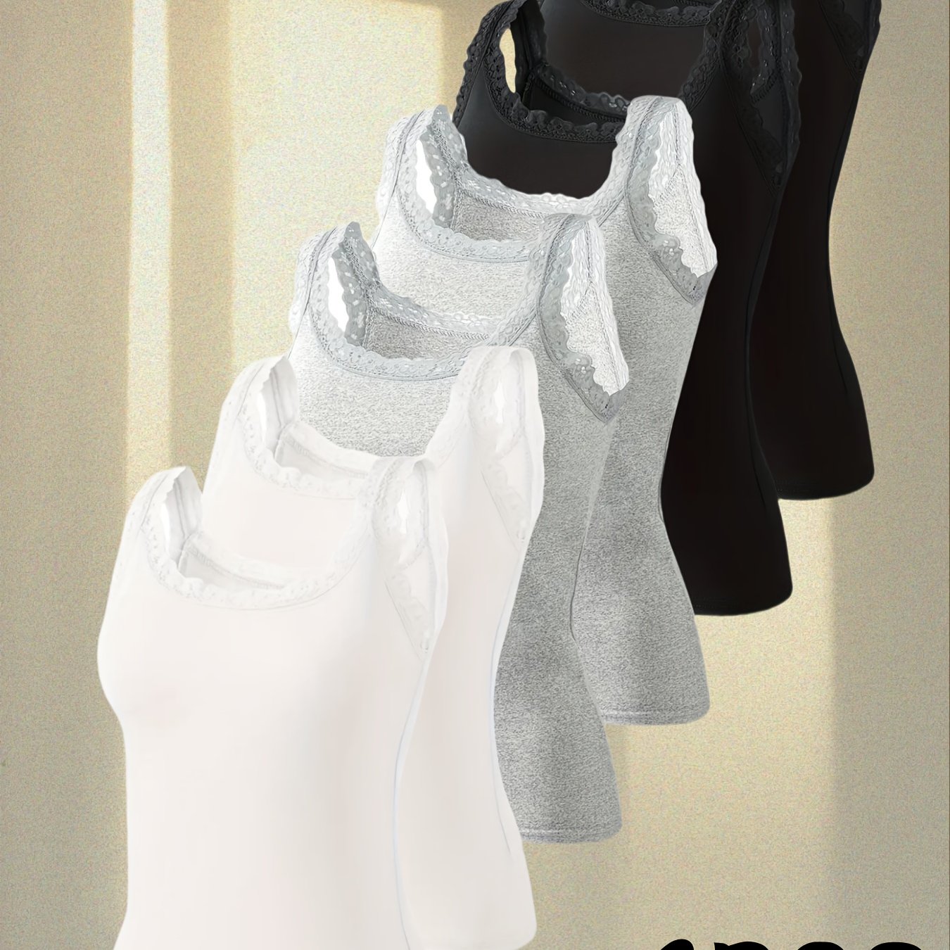 Image of 6pcs Lace Camisole Tops, /summer Style, Casual Fashion, Versatile And Comfortable Women's Tops, Layering Or Base Layer, Stretchy, Wardrobe Essential, Suitable For , Women's Underwear And Lingerie