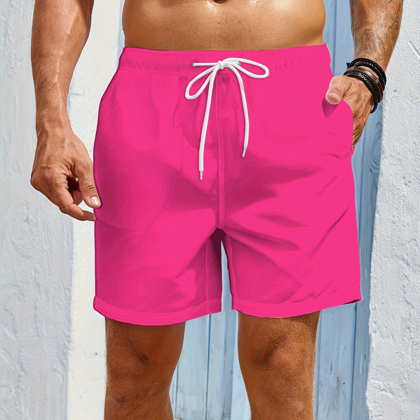 TEMU Men's Fashion Swim Trunks, Comfortable And Breathable Outdoor Shorts, Printed | Drawstring Waistband Quick-dry Pants With Pockets, Suitable For