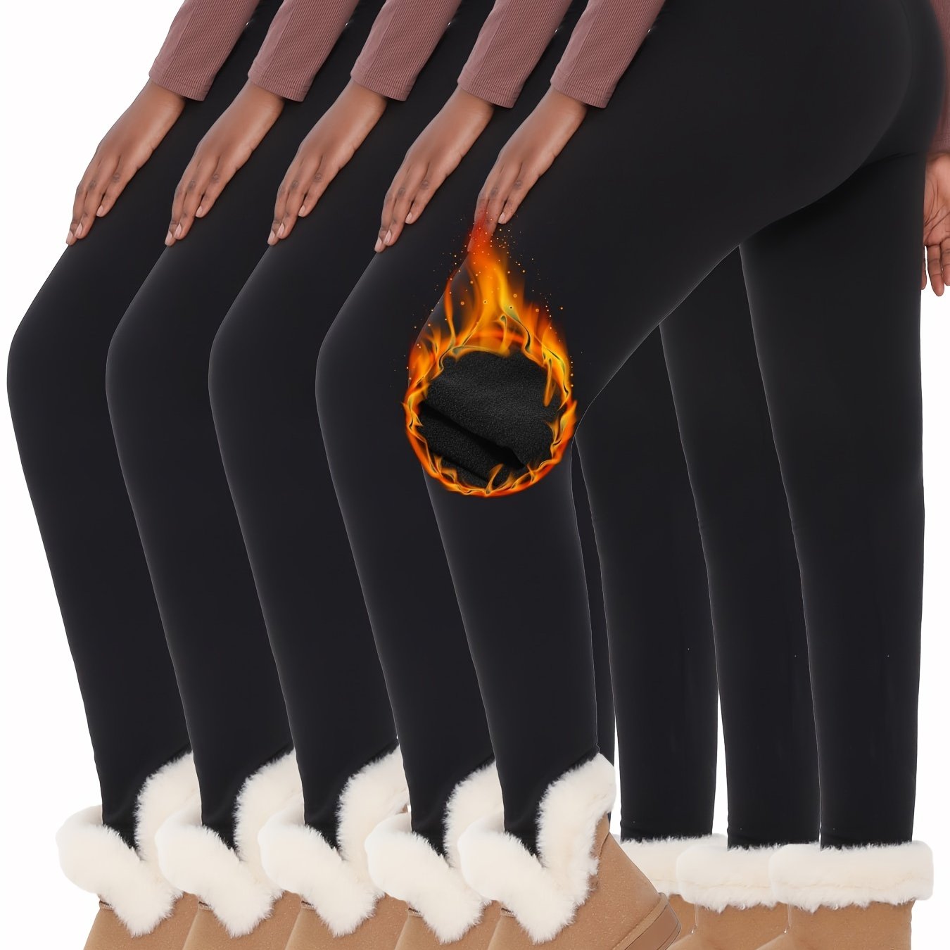 Image of 5-pack Women' Thick Thermal Fleece-lined High Waisted Yoga Pants - Winter Warm Workout Tights Suitable For Yoga, Gym, Skiing & Daily Wear