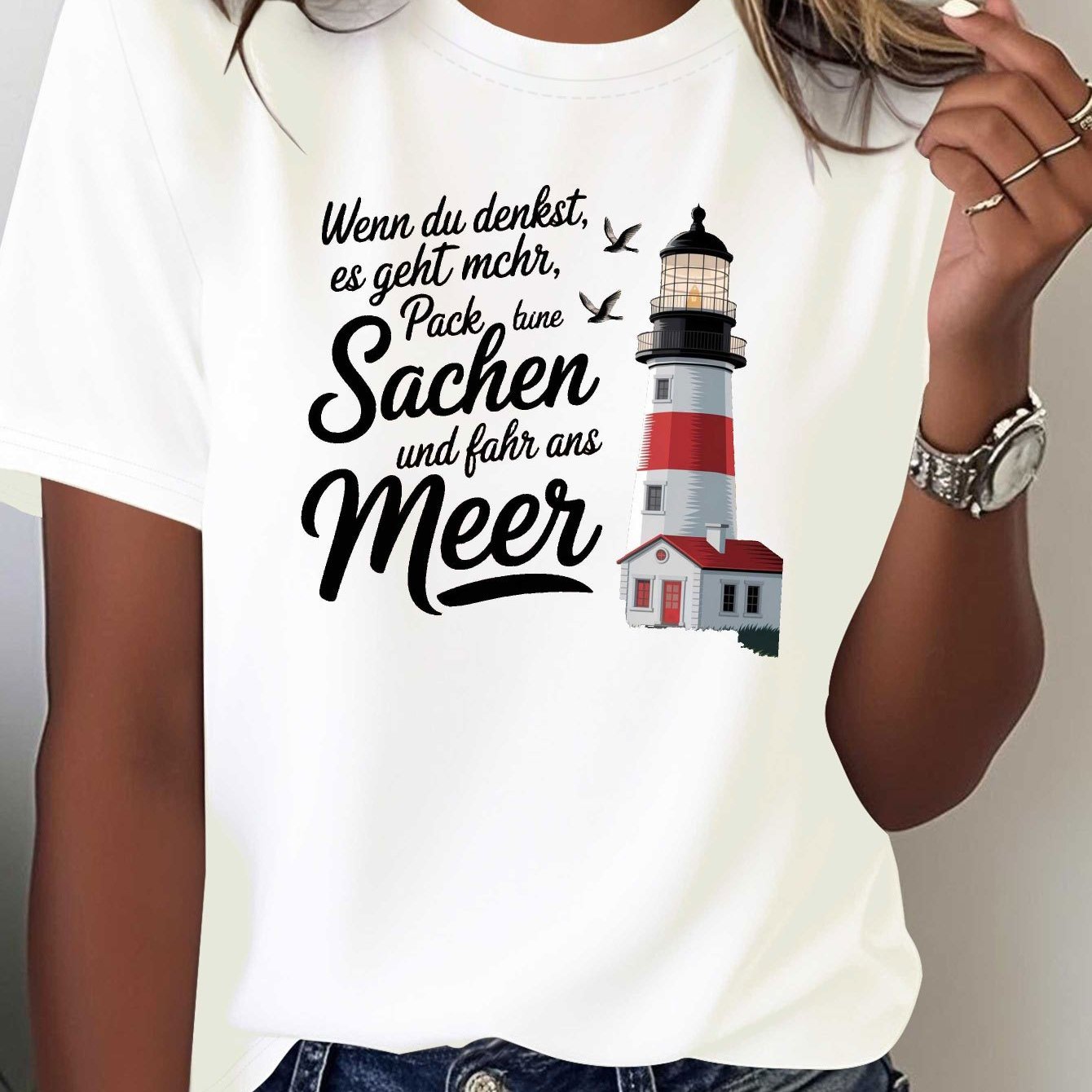 Image of Plus Size, German When You For You Pc Your Bags Letter Print Plus Size Women's T-shirt, Short Sleeve Crew Neck Casual Top For Summer & Spring, Women's Clothingsuitable For Pregnant Women