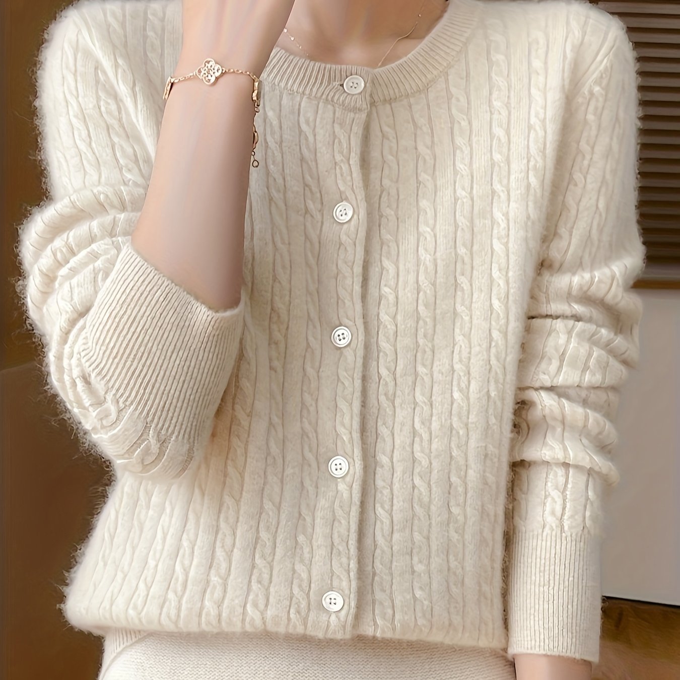Image of 100% Wool Cardigan --warm Base Layer--casual Versatile Sweater--cold-resistant Warm Inner Coat