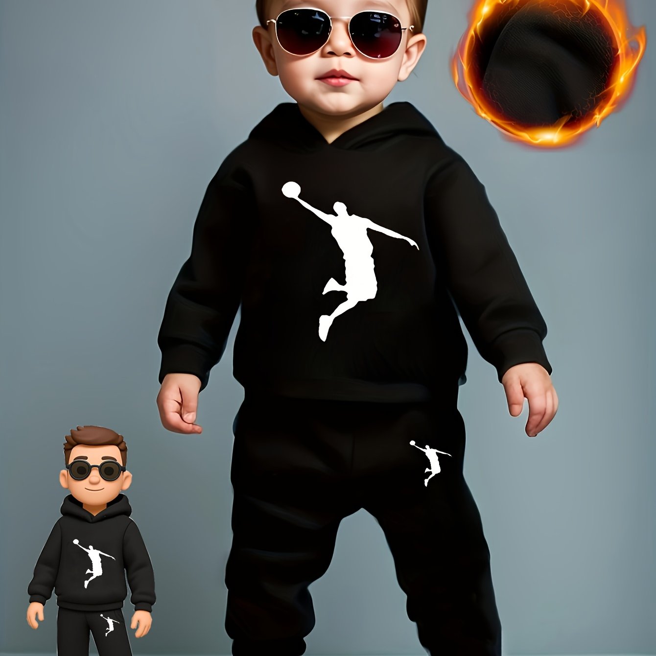 Image of Newborn Baby Boy's Sports Pattern Hoodie + Jogger Pants 2pcs Set, Spring/autumn Sportswear, Perfect For Outdoor,christmas,halloween