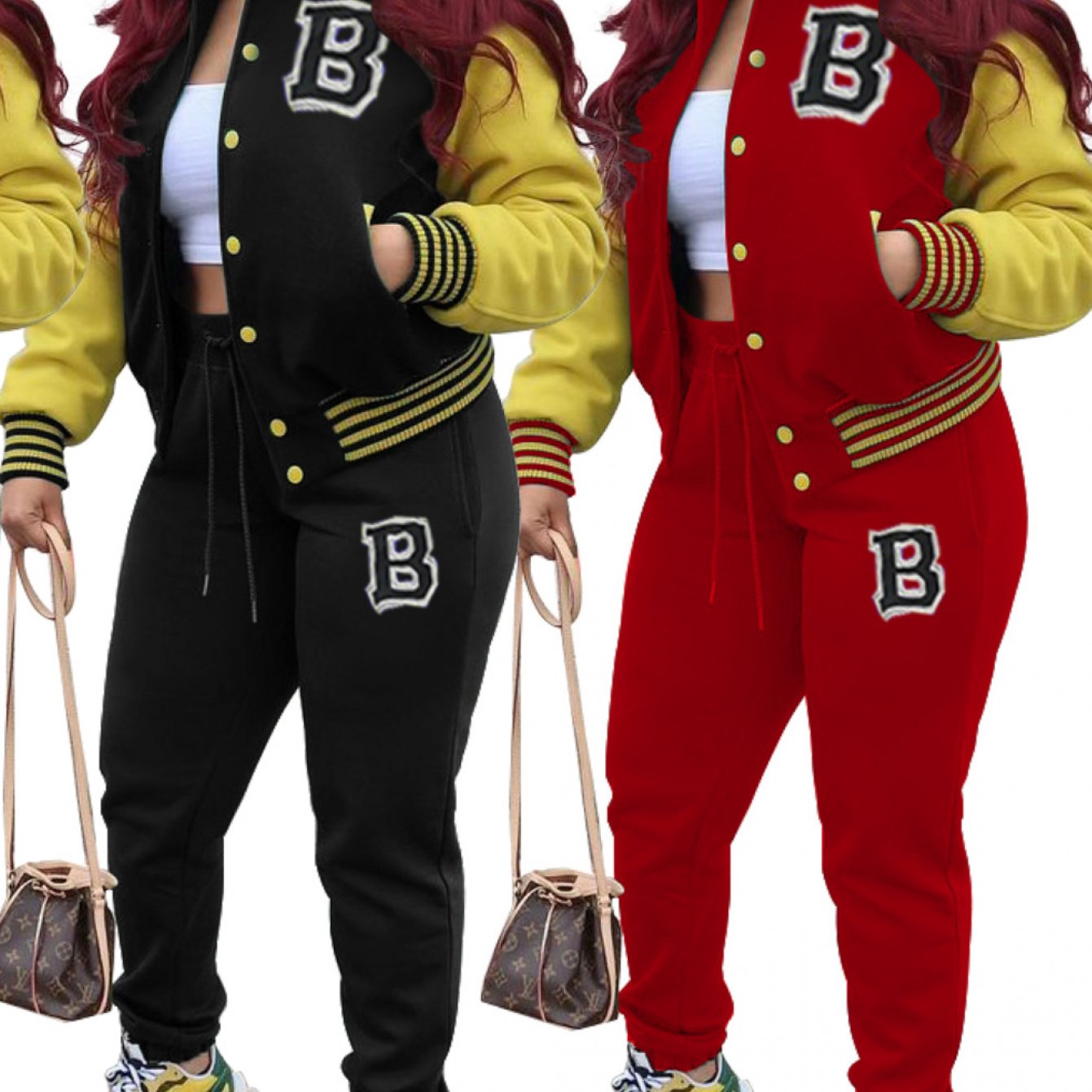 TEMU 2pcs Women's Letter Print Gym Suit - Color Block Athletic Training Outfit With Loose Fit Full-body Activewear, Stand Collar & Matching Tracksuit
