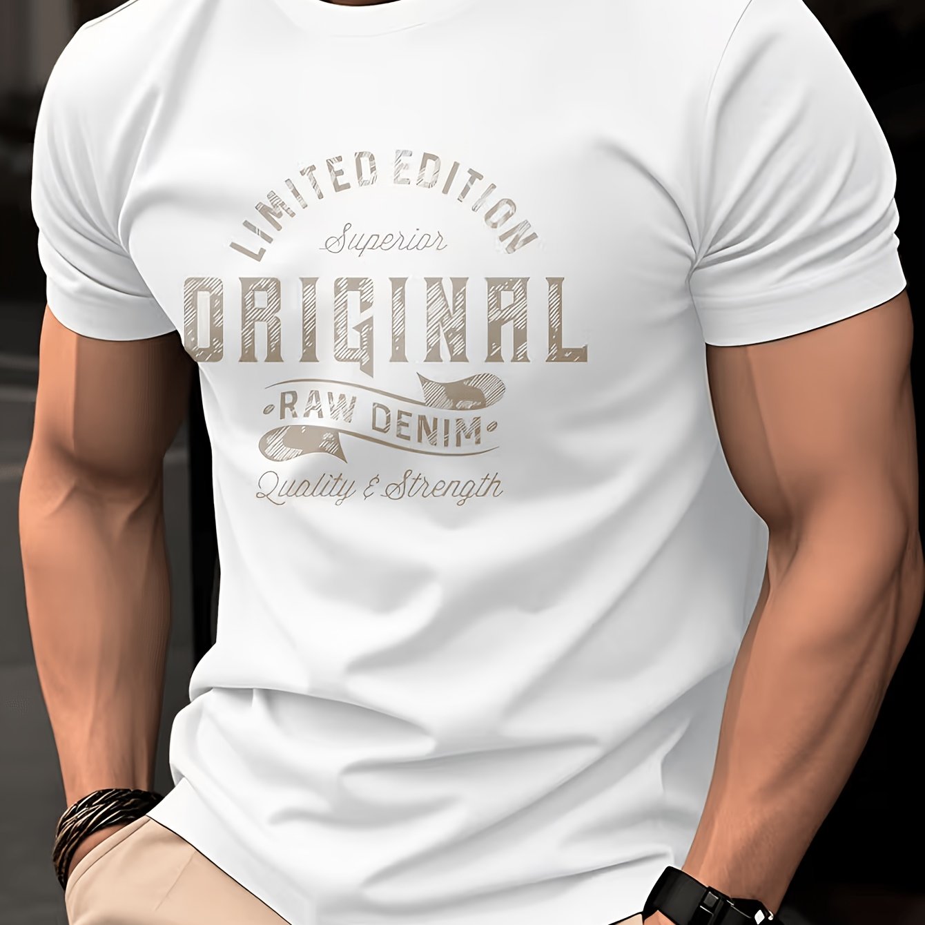 TEMU Men's T-shirt, Summer Short Sleeve Trendy Fashion Slim Fit Casual Versatile Breathable Retro Letter Print Design Showcasing And Trendy Style