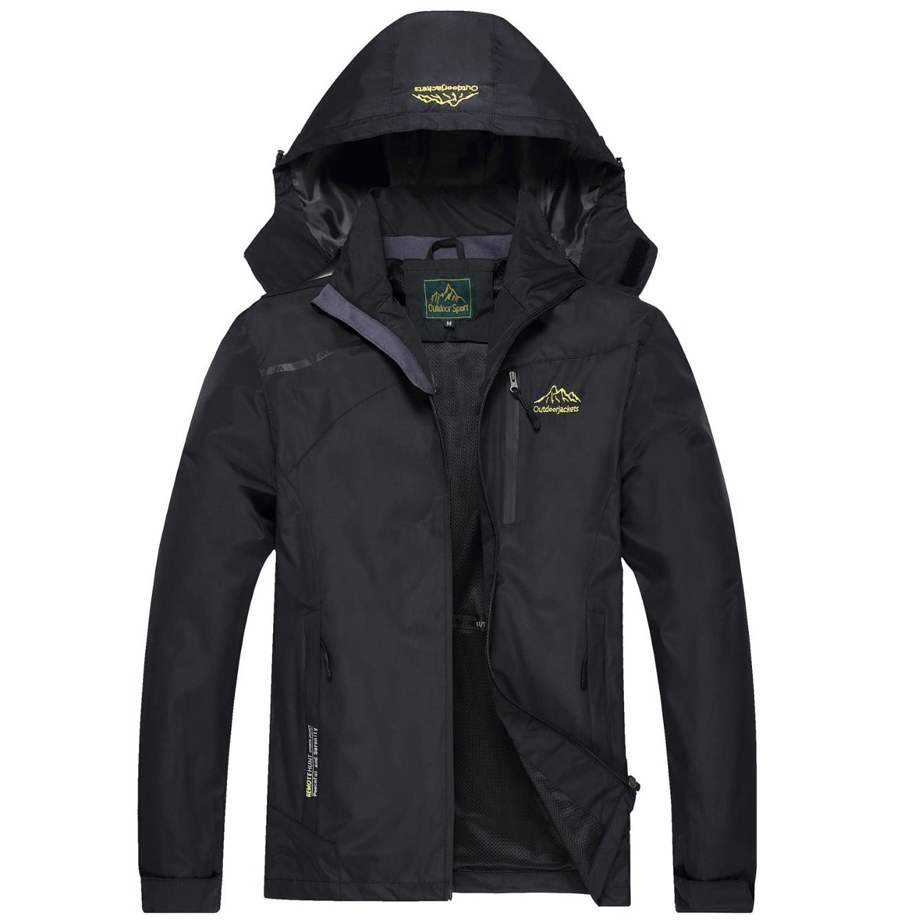 TEMU [minimalist] Men's Lightweight Hooded Rain Jacket - Windproof Outdoor Coat For Hiking & Travel, Adjustable Cuffs, Detachable Hood, Breathable Polyester, Black, Hiking Accessories