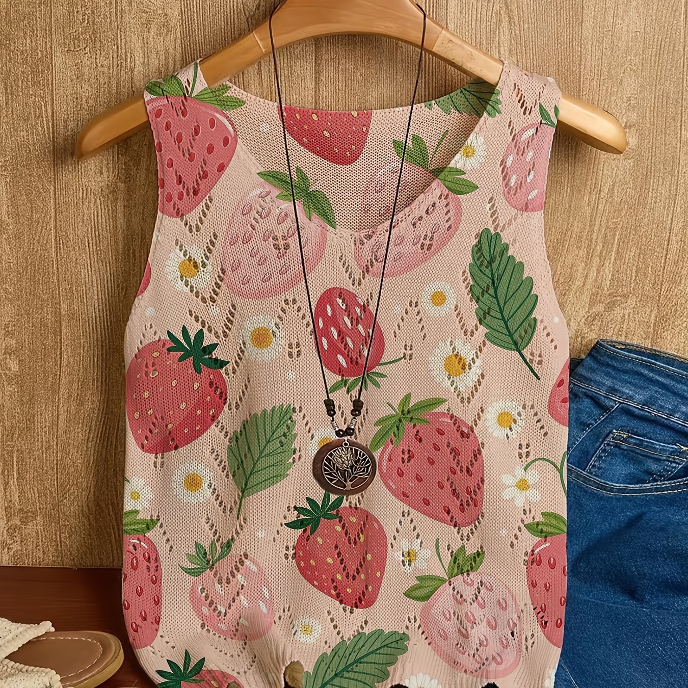 TEMU Summer Bohemian, Fashionable New Stylish Versatile Pullover Lace-up Vest, Women's Top Pattern Flat , Full Lace-up Printed Piece, Trendy Women's