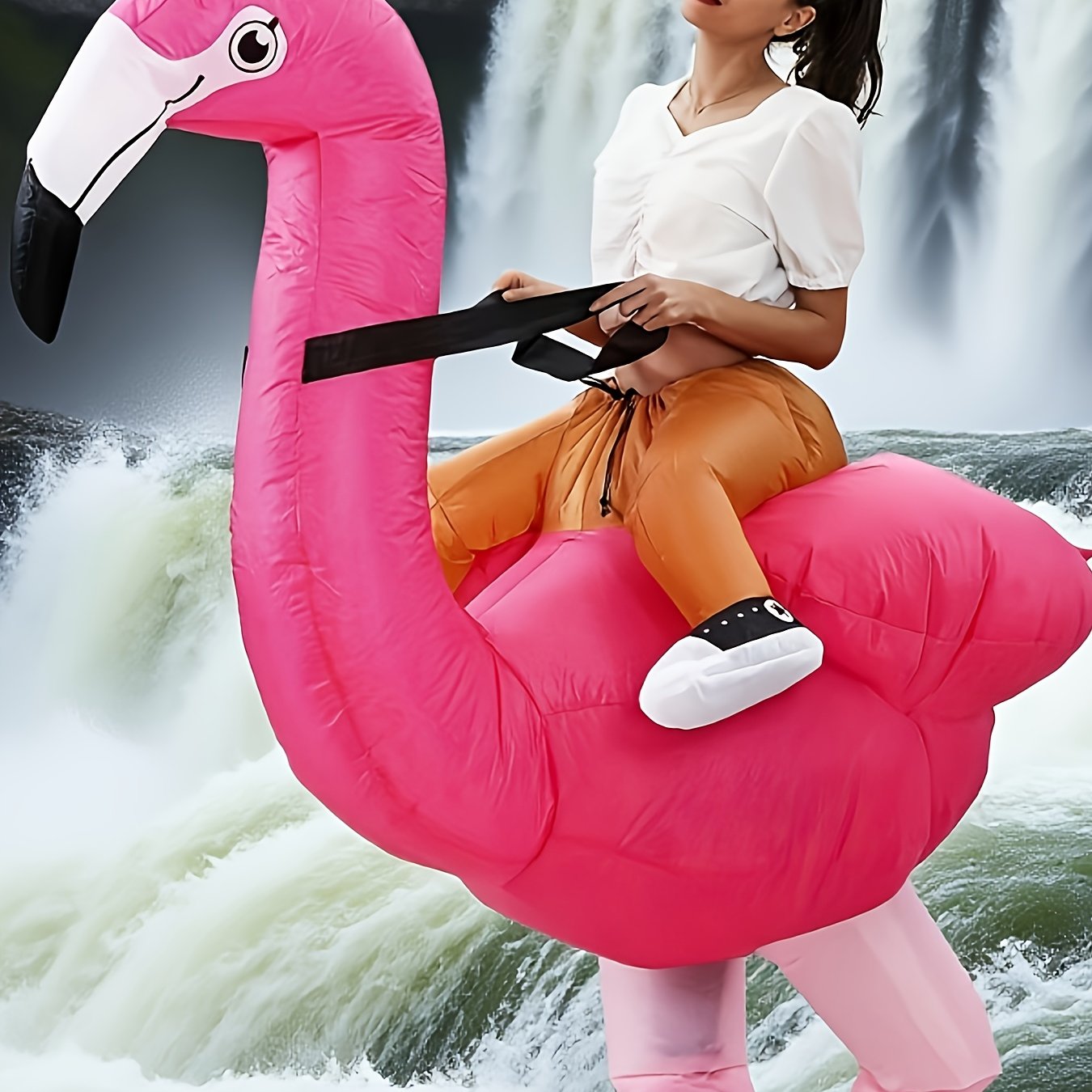 1 Set Funny Flamingo Inflatable Costume - Costume Makeup Props For , Christmas And For Halloween, Hilarious Pink Flamingo Rider Outfit, Polyester, Ideal For Halloween And Holiday Fun, Festive Wear