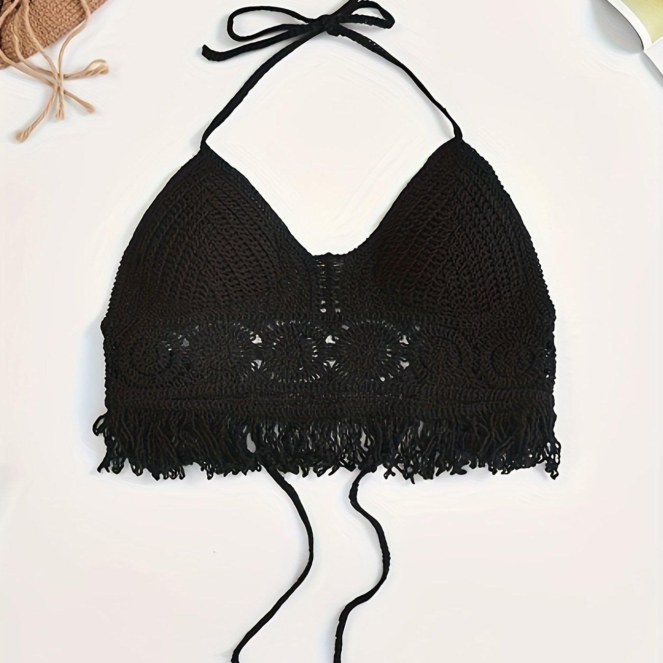 Bohemian Hanging Neck Short With Open Back And Chest Cup Hollow Women's Embroidered Beach Blouse