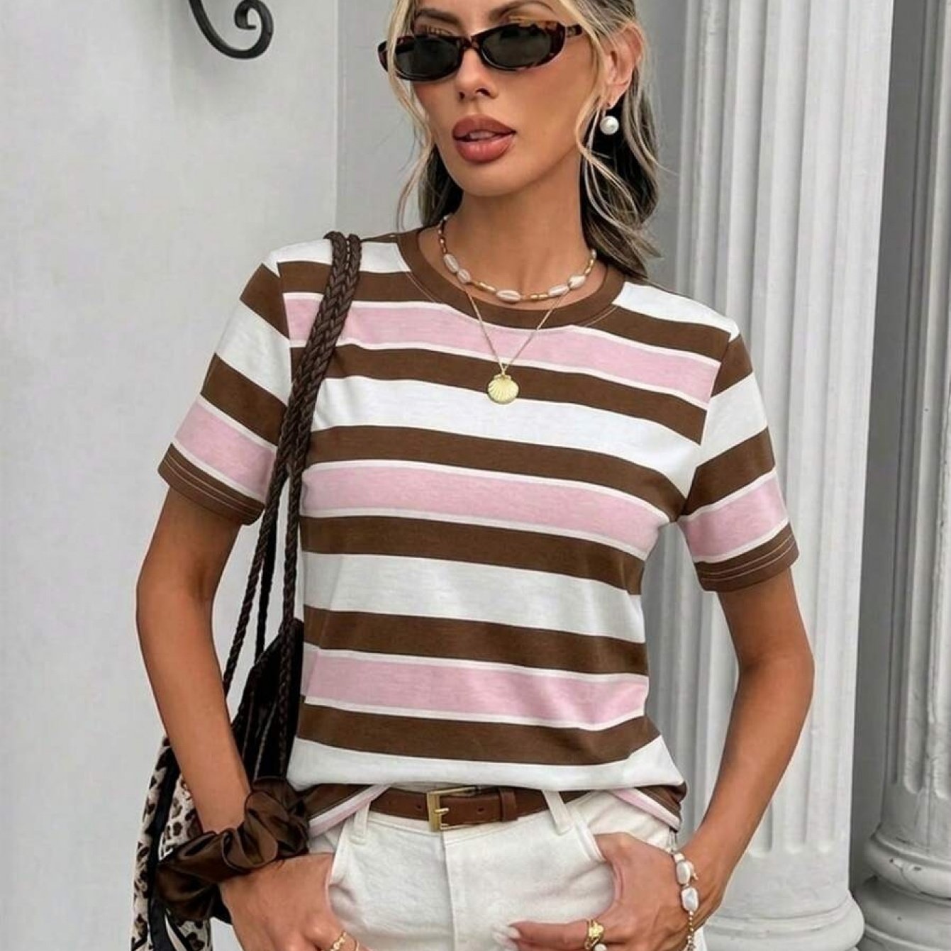 TEMU Plus Size, New Summer Style Round Neck Shoulder-fitting Versatile Base Layer Top