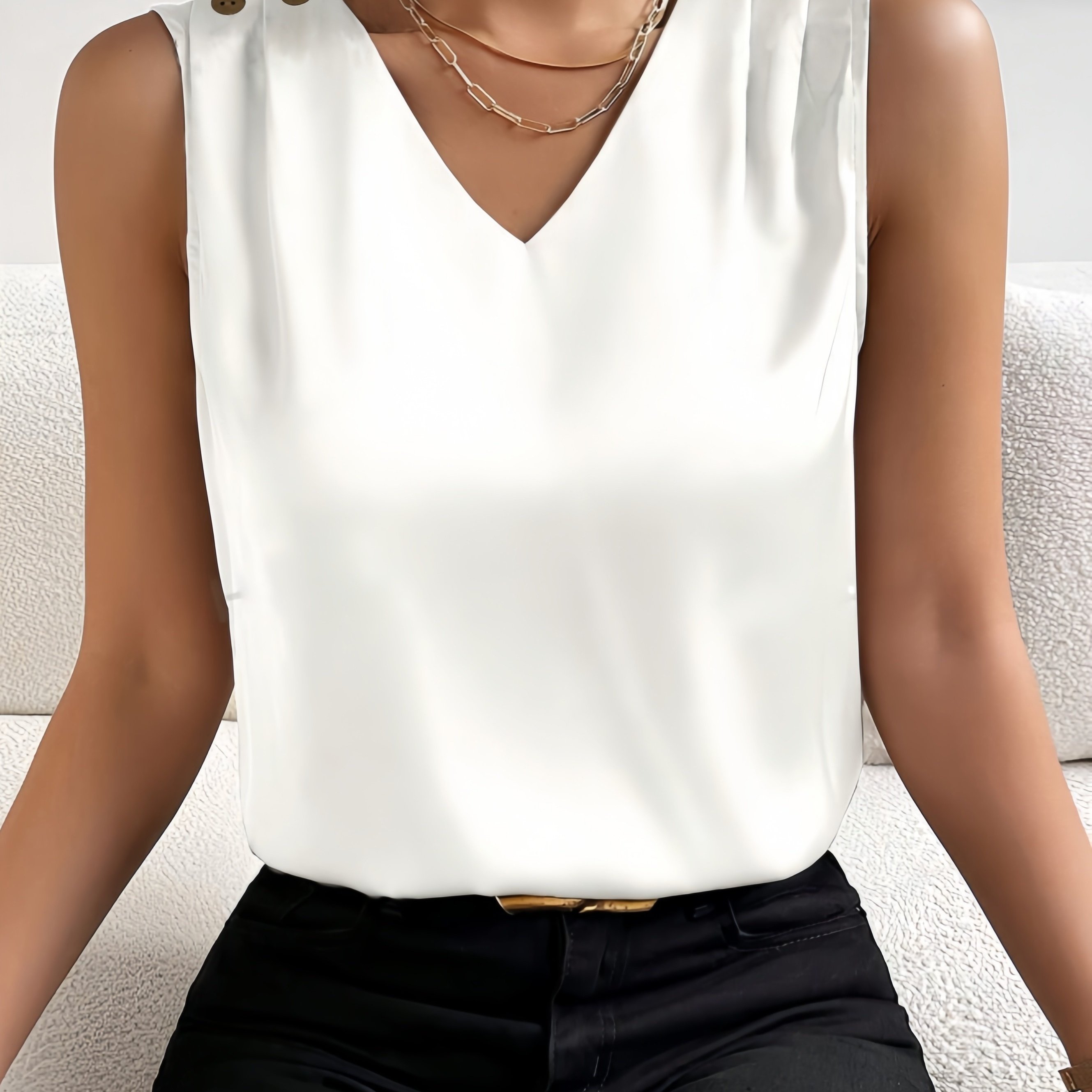 TEMU Chaleco Elegante Sin para Mujer - Top Semi-Transparente 100% Poliéster, Lavable a Máquina, Ideal para Looks Casuales y Formales de /Verano