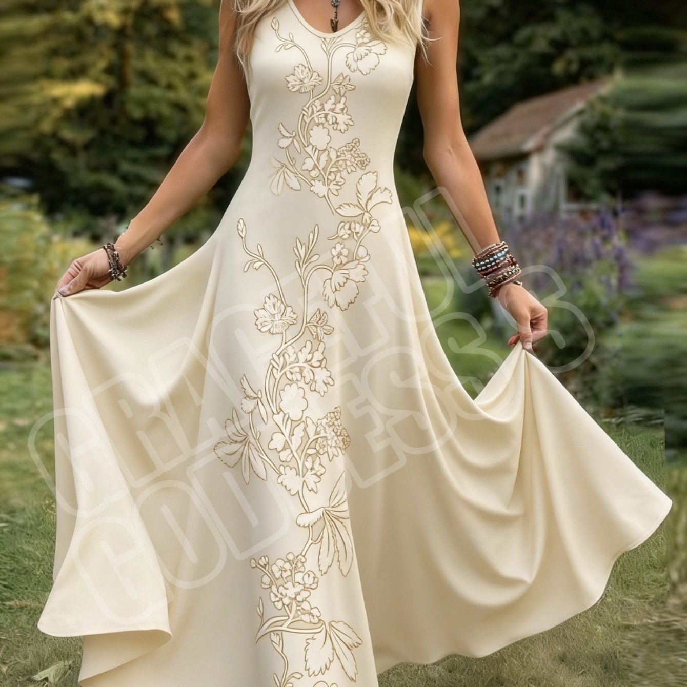Floral Print Pastoral Sleeveless Women's Dress, -neck A-line Maxi Skirt, Machine Washable, Ideal For Countryside Date