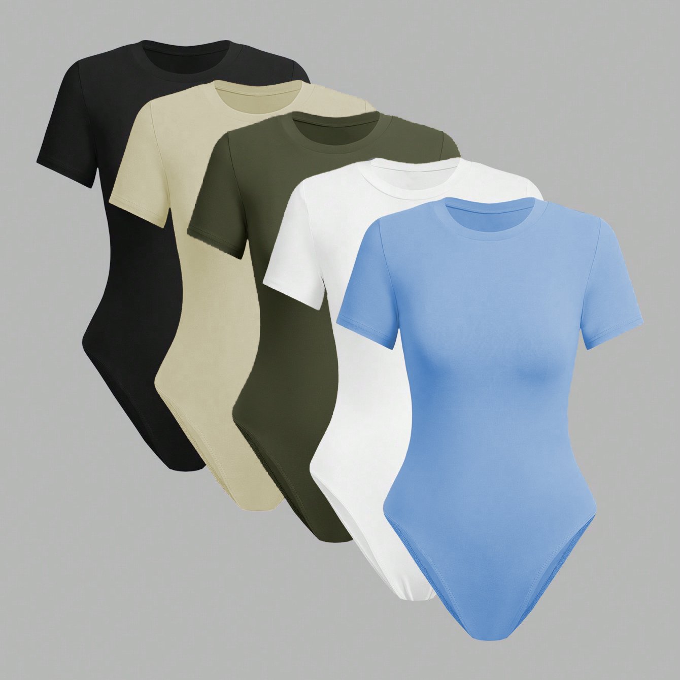 TEMU New 5pcs Set Women's Fitted Tops Round Neck Casual Versatile Spring Summer Autumn