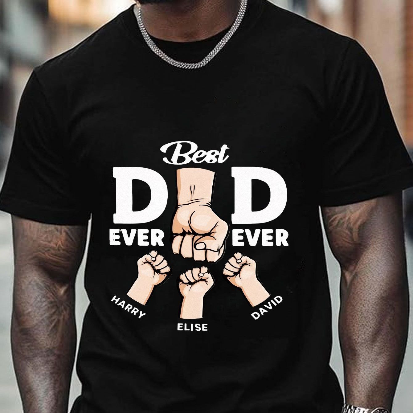 TEMU T-shirt noir à manches courtes pour homme avec impression personnalisée "Meilleur papa de tous les temps", design créatif de , confortable et