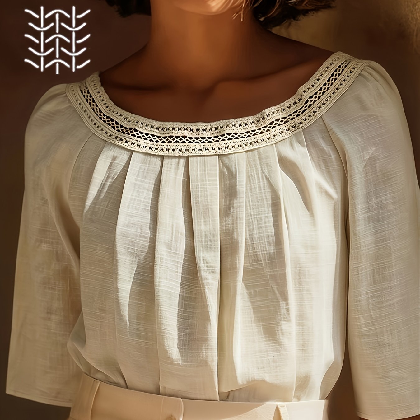 E-shop Elegantes Damen Leinenhemd im Retro-Stil für Feiertage, vielseitiges Nischen-Design, einreihige Spitzendetails, einärmeliges Leinen-Shirt mit