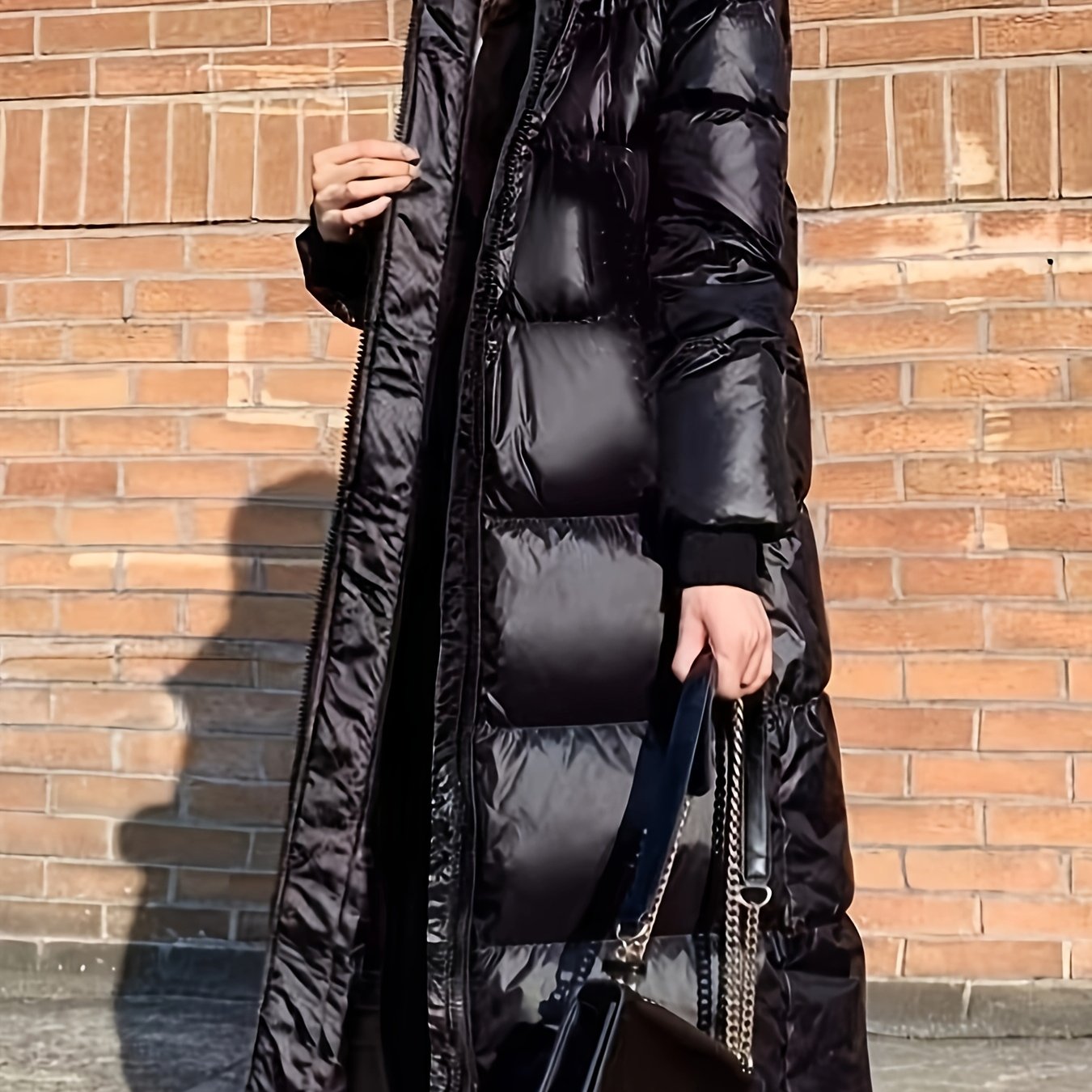 TEMU Dicker gepolsterter langärmeliger Winter-Übermantel mit Kapuze für Damen, neu eingetroffen, knielange Steppjacke
