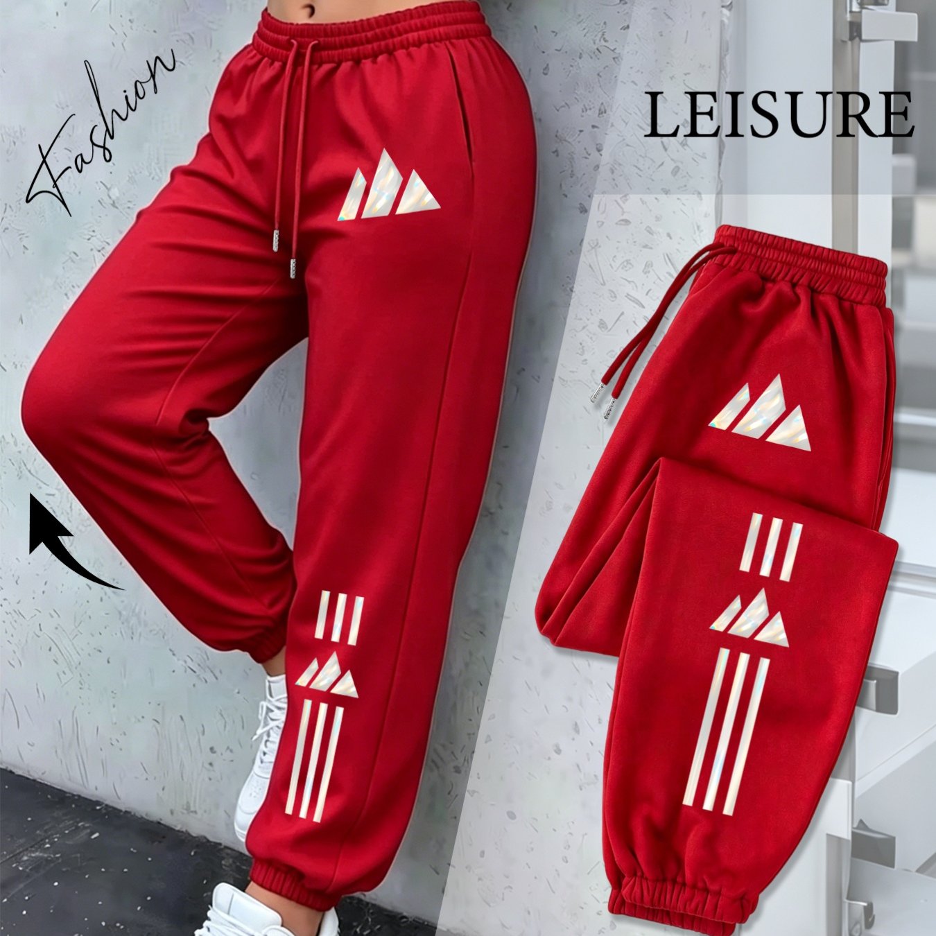 TEMU Reflective Laser Geometric Joggers - Tapered Sweatpants Suitable For Streetwear, & Night, Machine Washable Pants With Cuff, - Comfortable Long