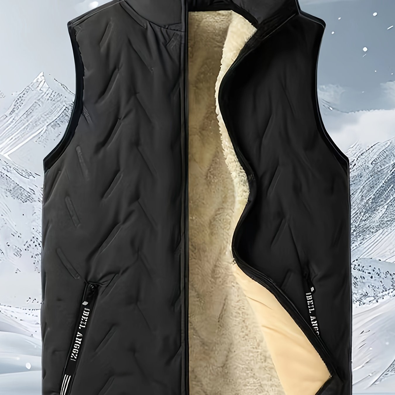 TEMU Men's Casual Geometric-patterned Polyester Vest With Stand Collar, Sleeveless Zippered Woven Jacket For Fall/winter Weekend - Regular Fit