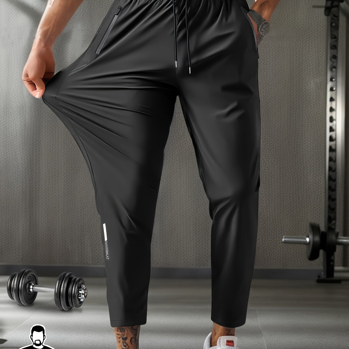Image of Plus Size Men's Casual Sports Pants With Drawstring Waist And Zippered Pockets, Comfortable High-elastic Fabric For Daily Wear And Outdoor Activities, Plus Size