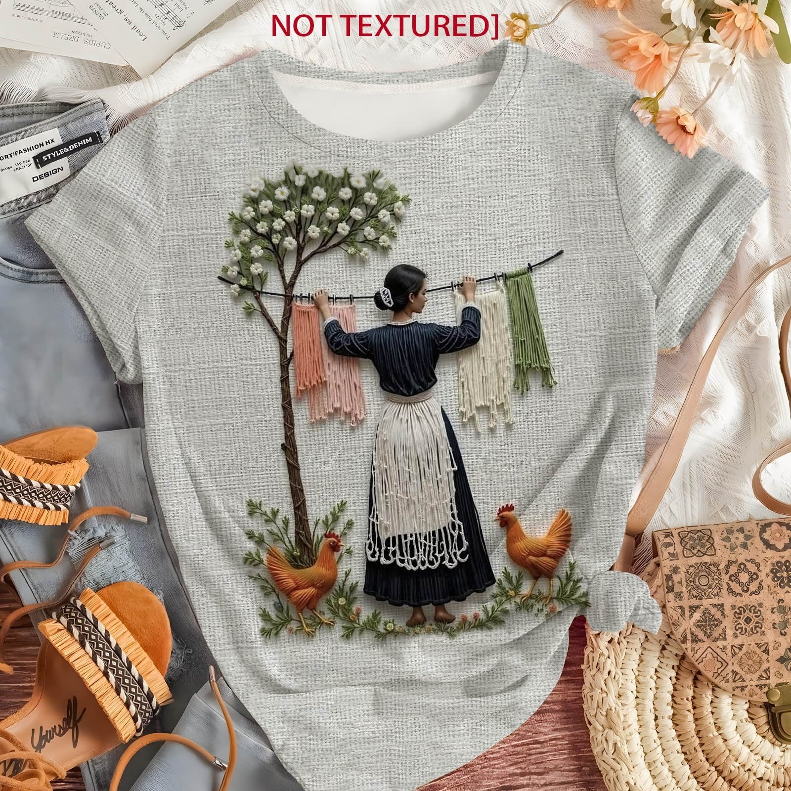 TEMU Diseño Estampado - Sin Top de Talla Grande para Mujer, de Tejido - Hilos Tejidos Árboles y Lindo Estampado de , Top Versátil y Fácil para Mujer,