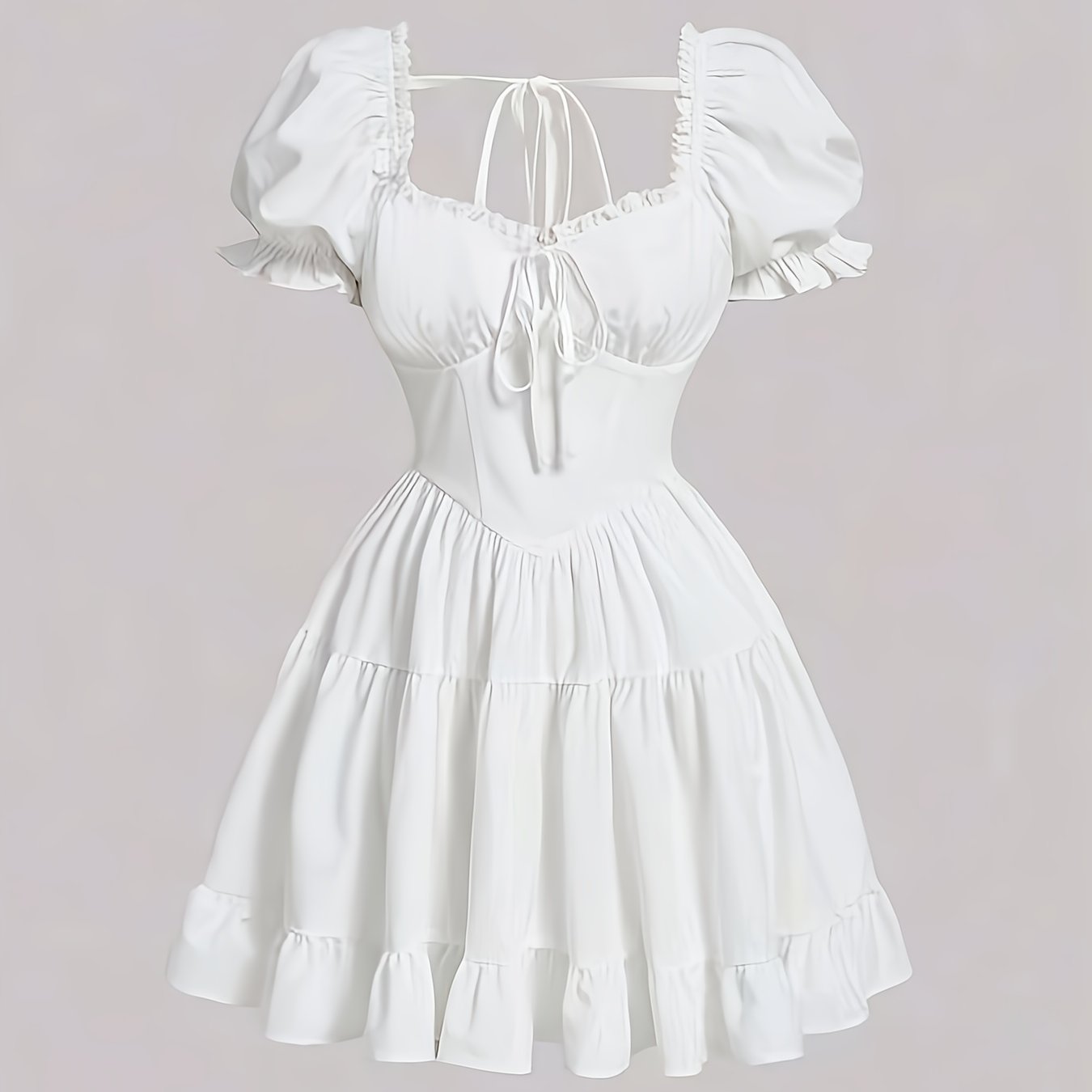 E-shop Damen Freizeit Puffärmel A-Linien Rock Taillenbetonendes Kleid