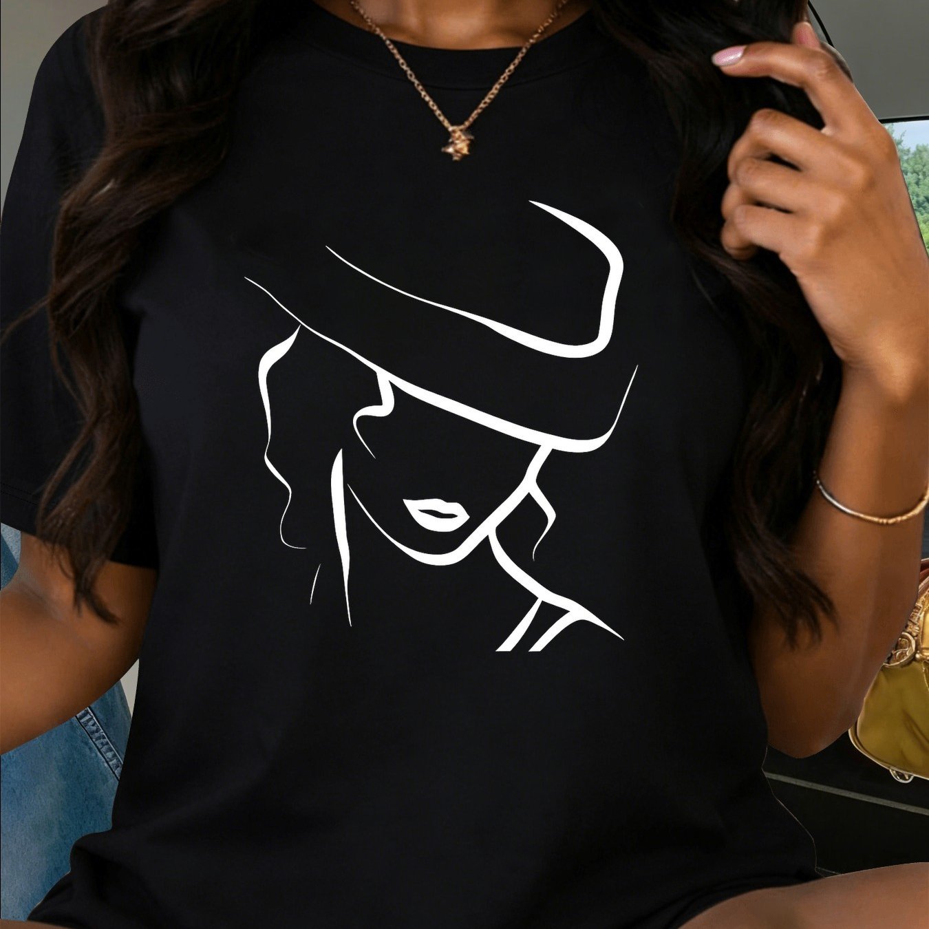 Image of Plus Size - Ladies' Short-sleeved T-shirt, Featuring A Hooded Pattern, Loose Fit, Suitable For Occasions Such As Daily Commuting, Casual , Soft, Skin-friendly And Breathable, Multiple Colors