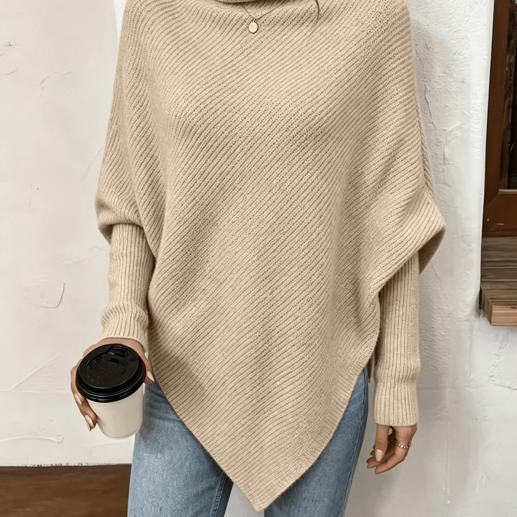 TEMU Haut à col irrégulier, pull, chasuble, veste châle, pull rétro français pour femmes, automne hiver