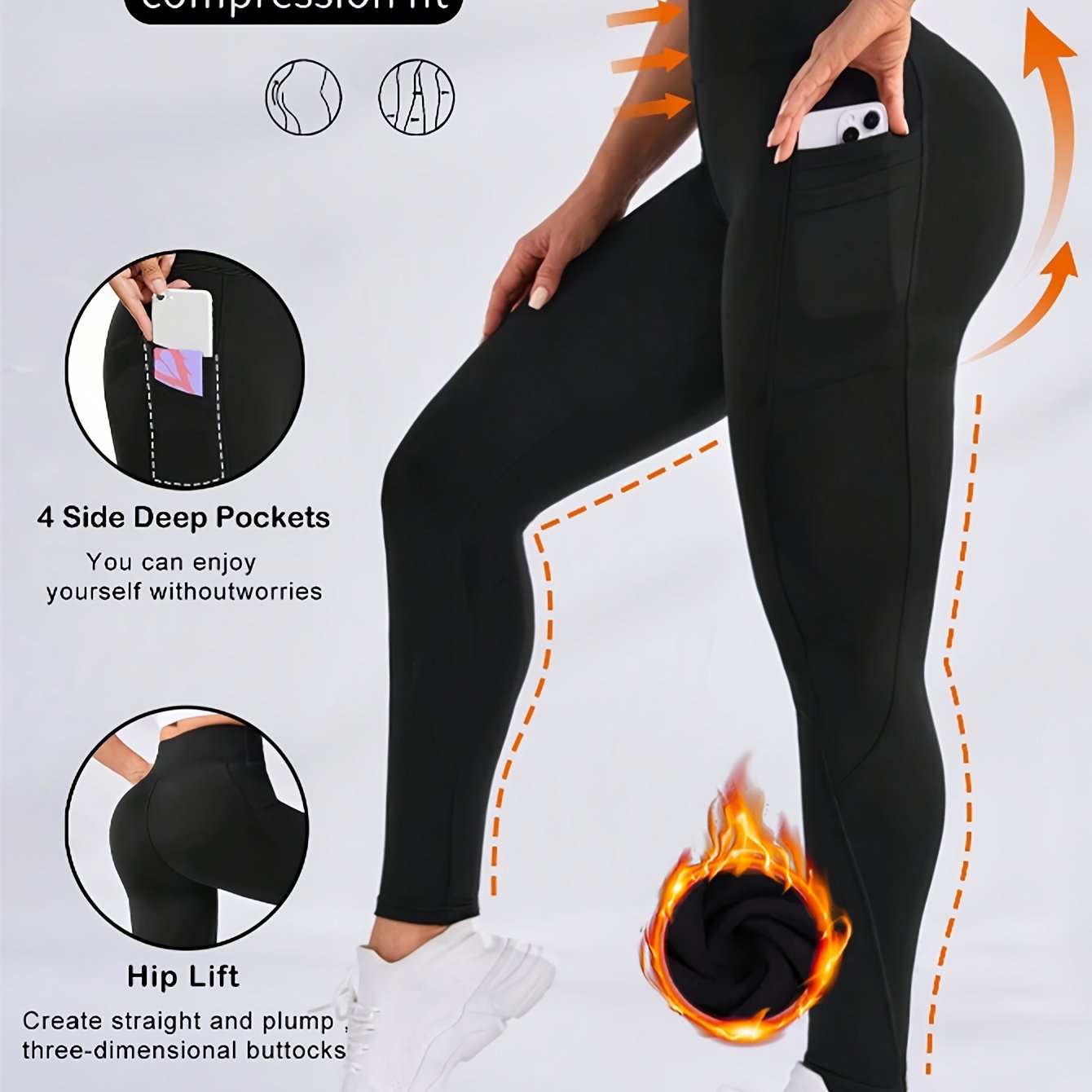Autumn And Winter Ladies Plus Size 2 Side Double Bags Plus Thickened Outdoor Yoga Pants