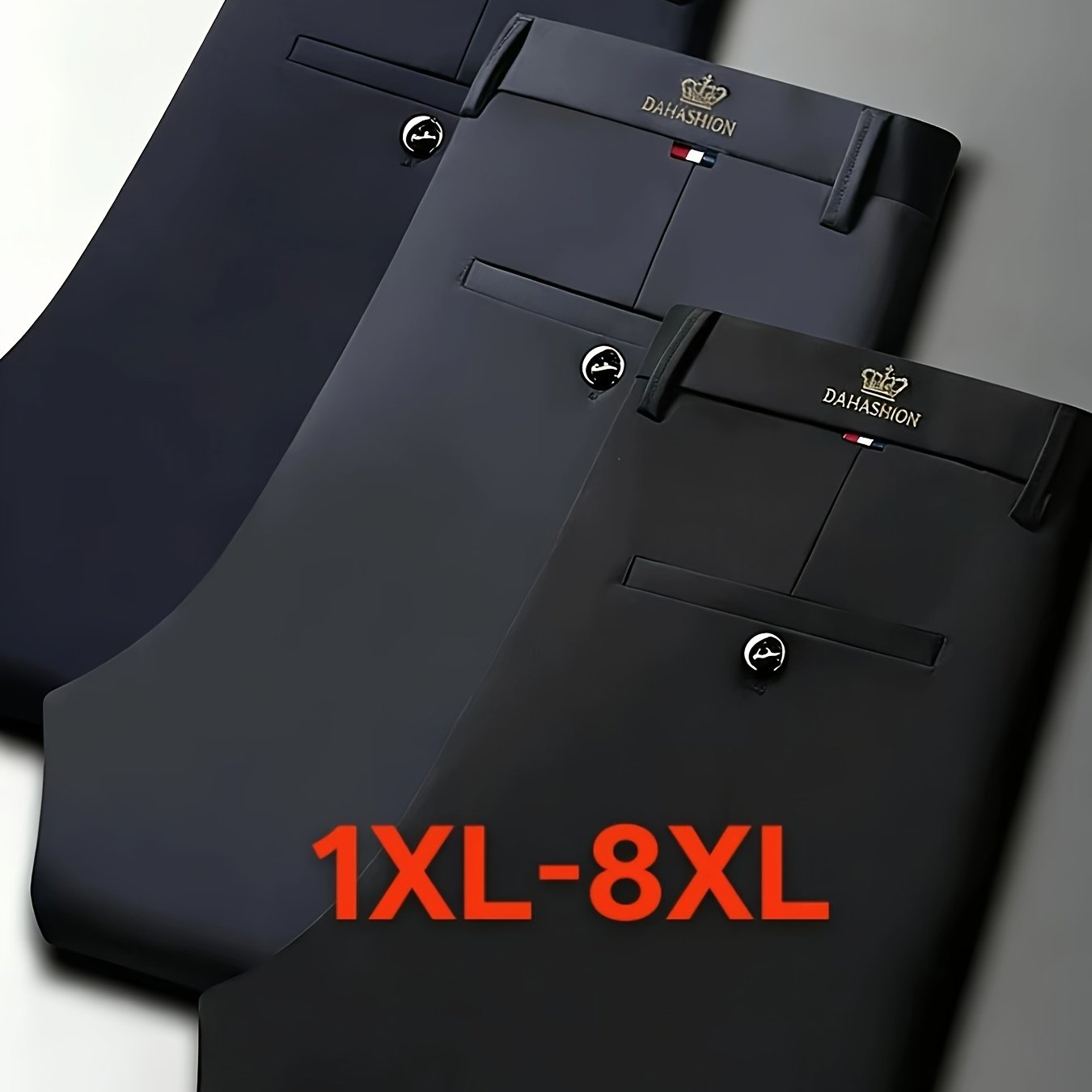 TEMU 3pcs Plus Size Men's Dress Pants, High-elastic Drape Business Long Pants, Plus-size High--crotch Loose Slimming Wrinkle-free Casual Dress Pants,