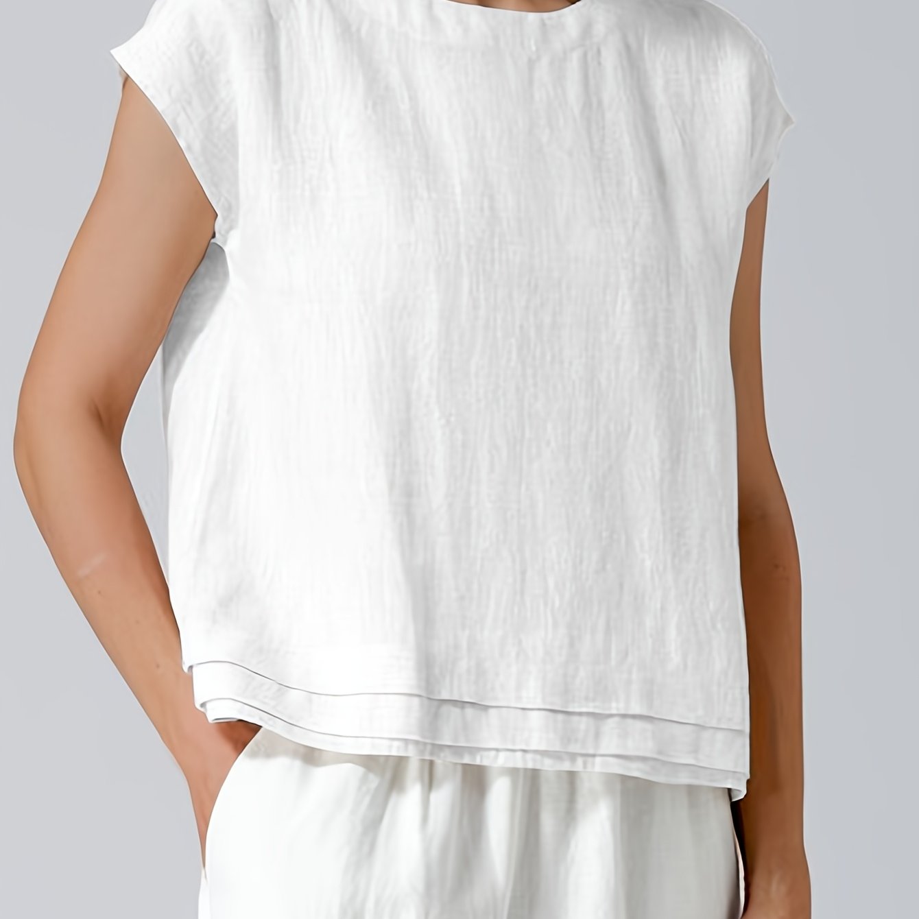 Loose Round Neck Back Button Sleeveless Drop Shoulder Pullover Top