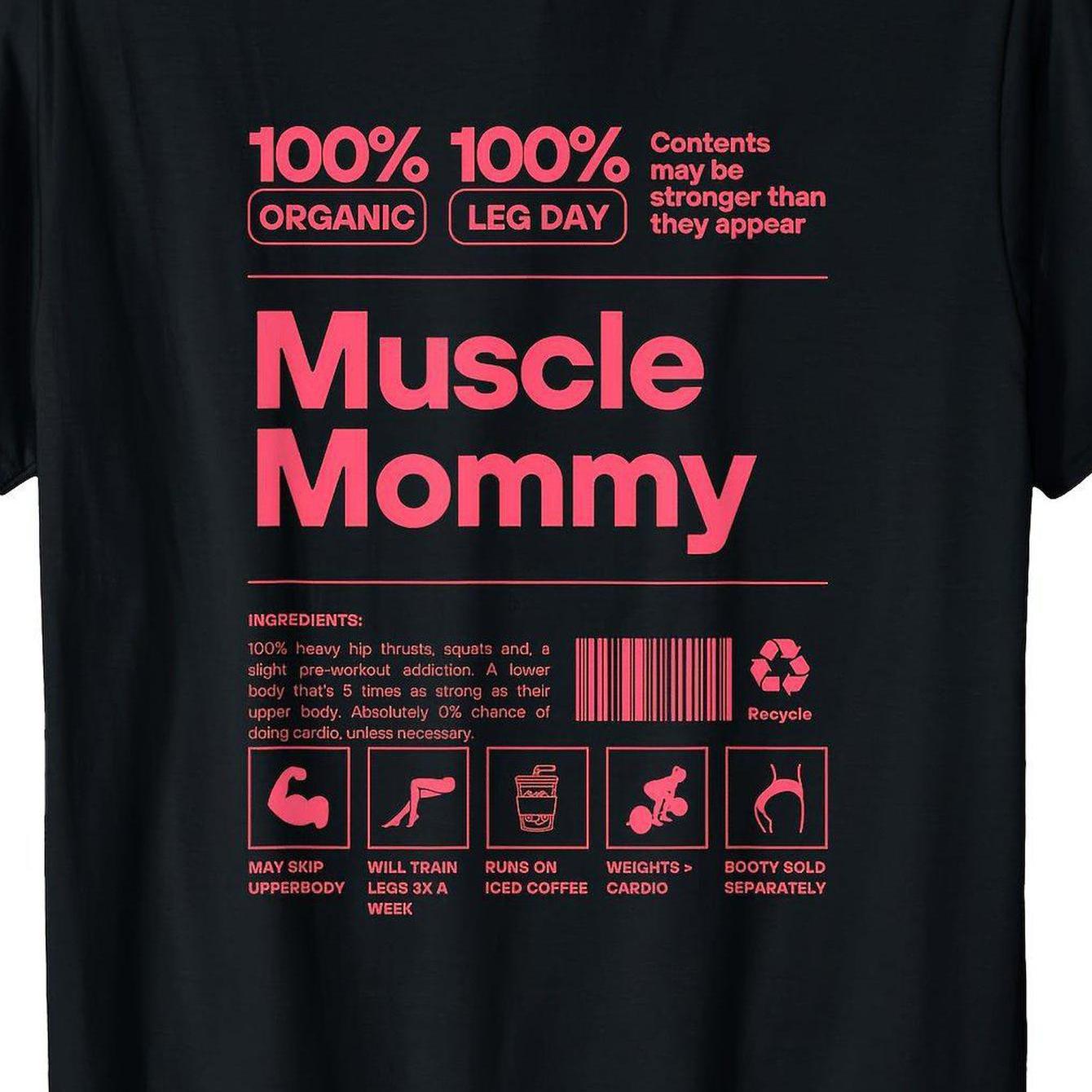 TEMU Women's Muscle Mommy Graphic T-shirt - & Casual Tee - Funny Workout Shirt - Heavy Duty Muscle Building Apparel - Machine Washable Crew Neck Top
