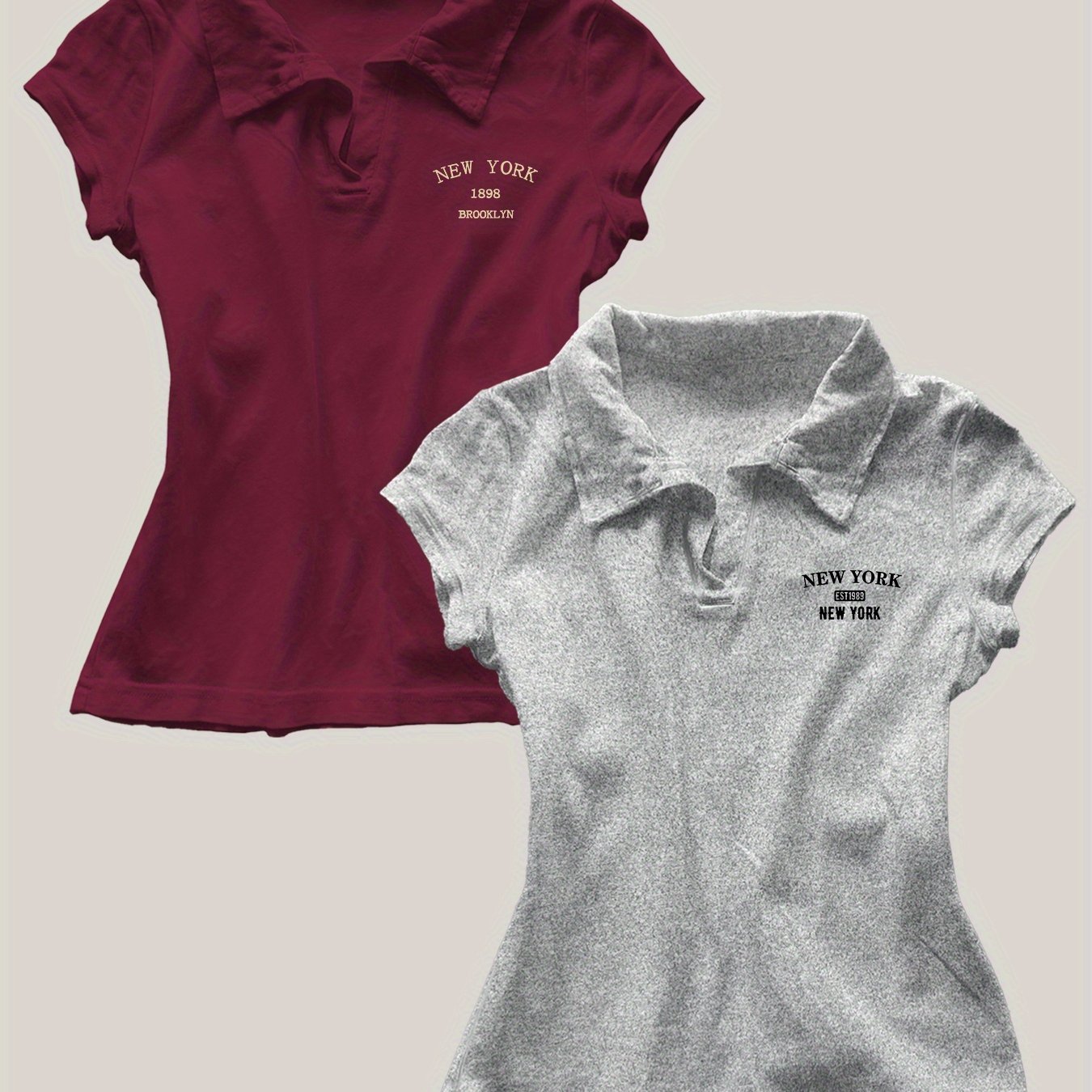 TEMU 2pc Retro Tops, Popular Women' Slim Small V-neck Short Sleeve Style, Slim Shoulder T-shirt Women's New Style
