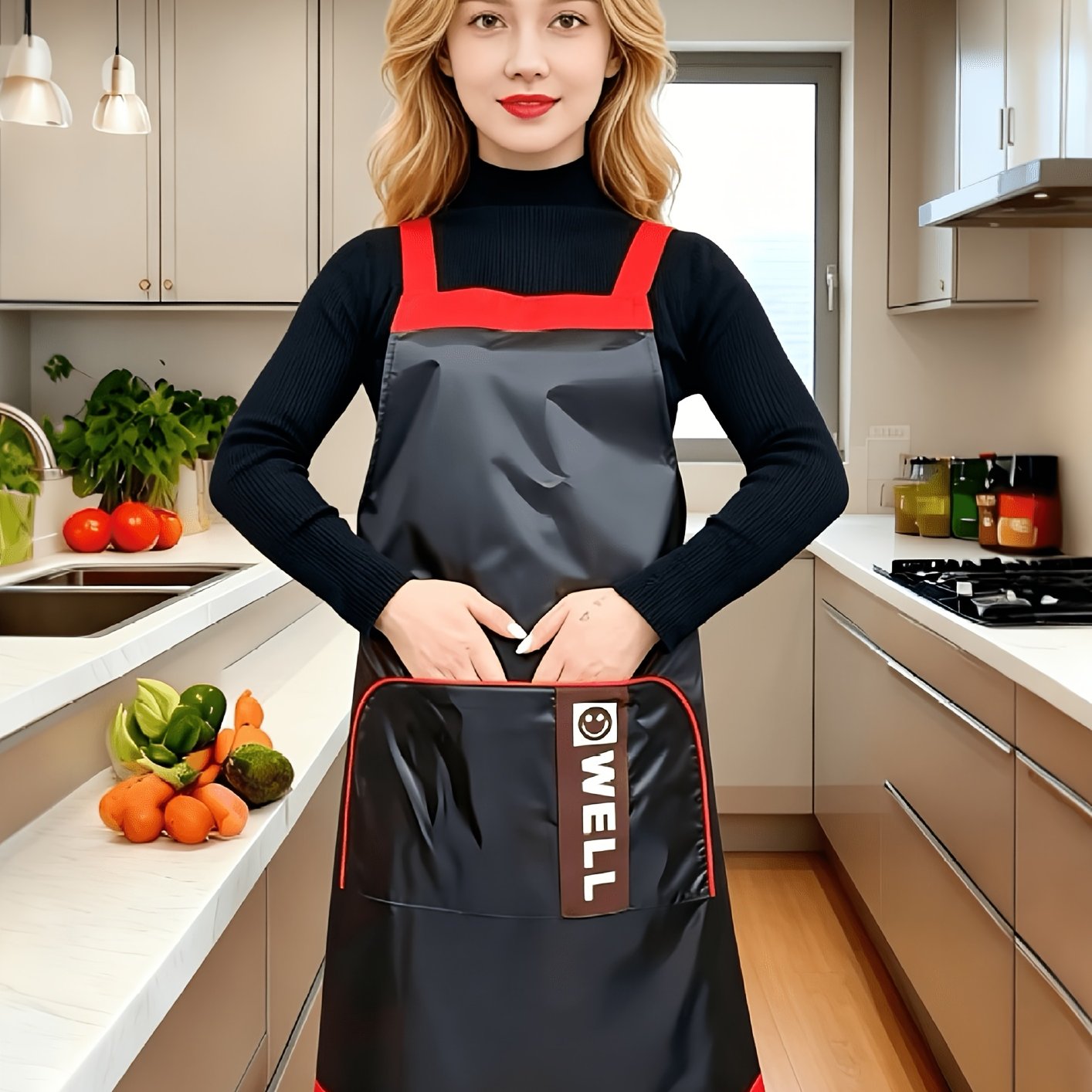 TEMU Arbeitsschürze aus PVC-Material in Rot mit großen , ideal für Spezialitätenkaffee-Shops, Zoohandlungen, Hotels andere Einrichtungen.