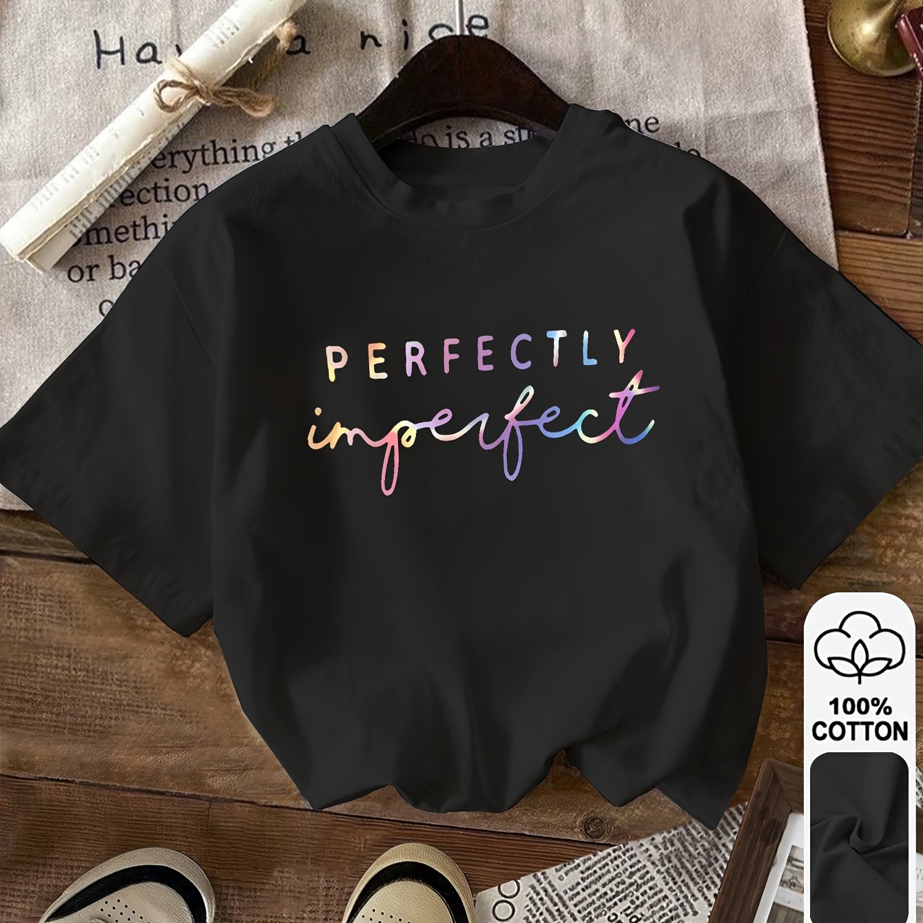 Image of Women's Short Sleeve Crew Neck T-shirt With '' Graphic Print - Casual Relaxed For , Ladies T Shirts, Everyday Tee, Breathable Fabric, Printed Shirt, Summer Lightweight Tee