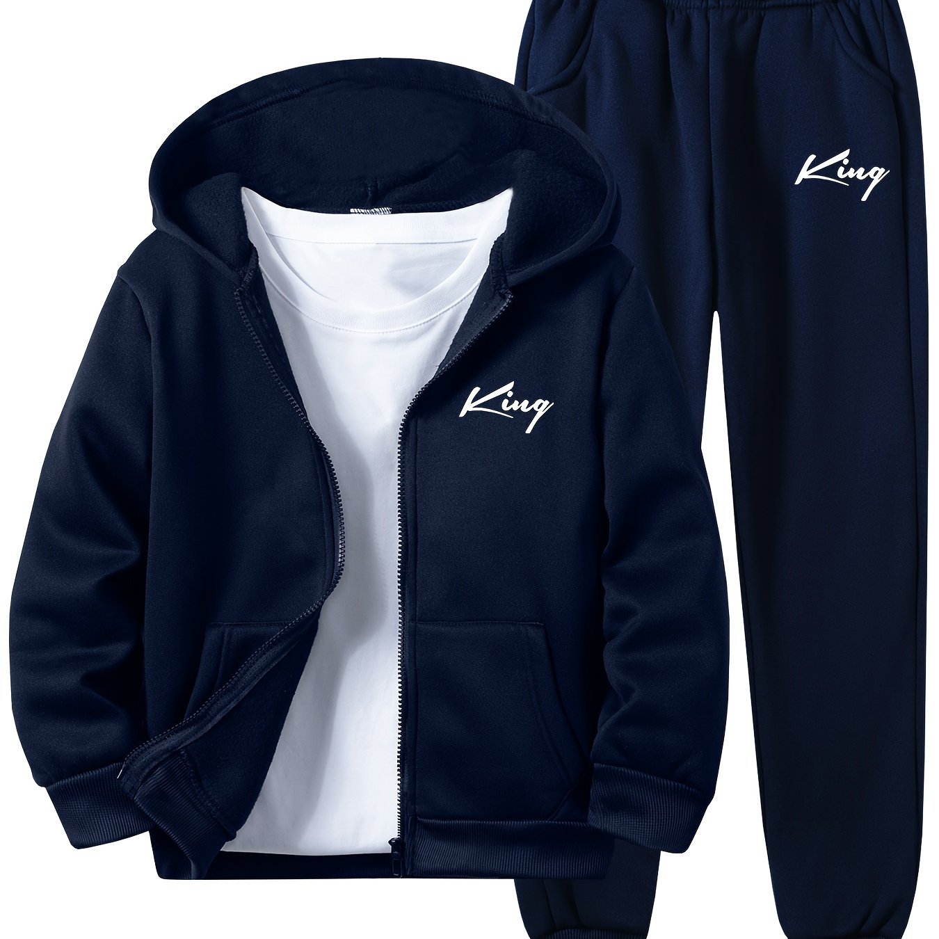 2pcs Children's Autumn/winter -lined Zip-up Hoodie + Jogger Set, Letter Print Boys' Fashion Casual Sportswear, Suitable For Jogging And Daily Wear, Perfect For Outdoor