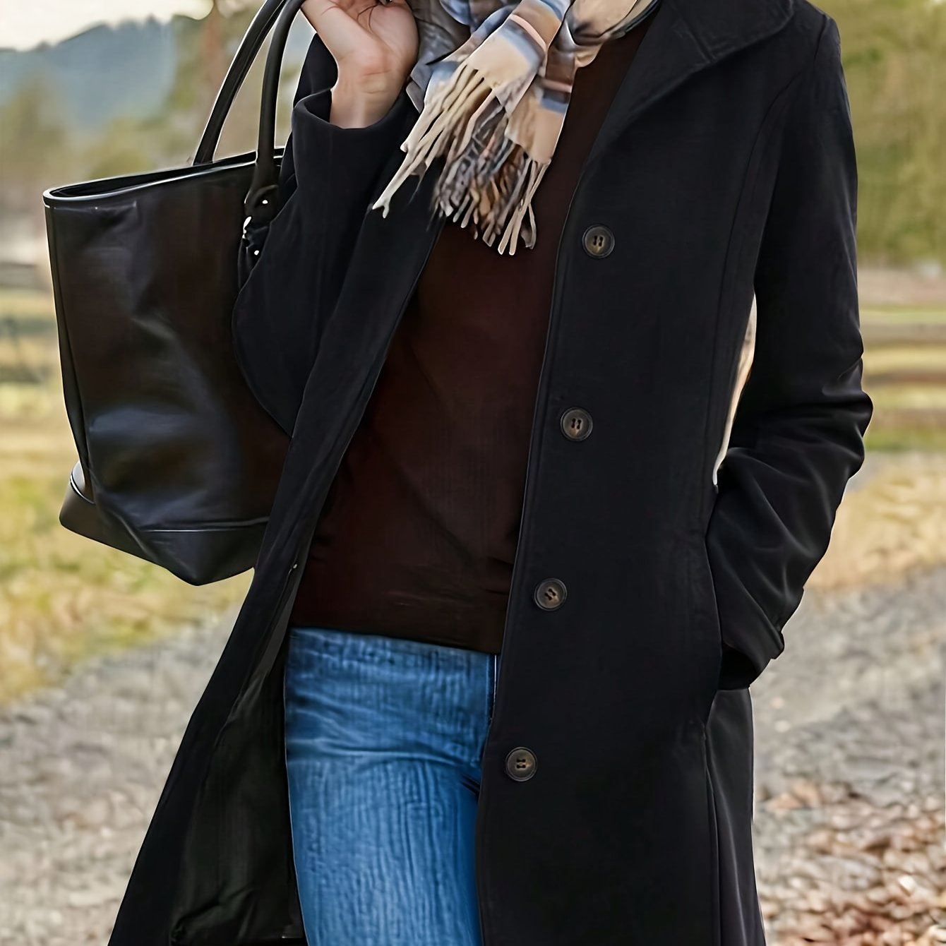 TEMU Taglie Forti - Taglie Forti - Giacca Casual in Tweed da Donna - , Lunghezza Media, Taglio a H, Cappotto Invernale a Maniche Lunghe con Bottoni ,