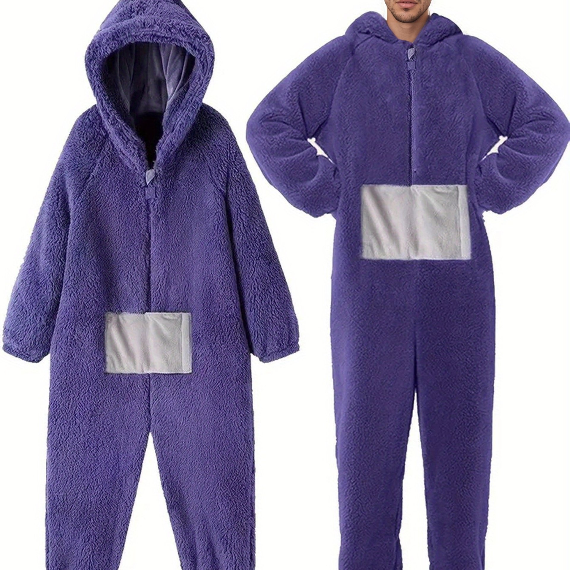 TEMU Costume Jumpsuit Hooded Flannel Adult Pajamas, Winter Wearable Blanket, Wearable Bathrobe Towel, , Halloween Christmas Costume Gift