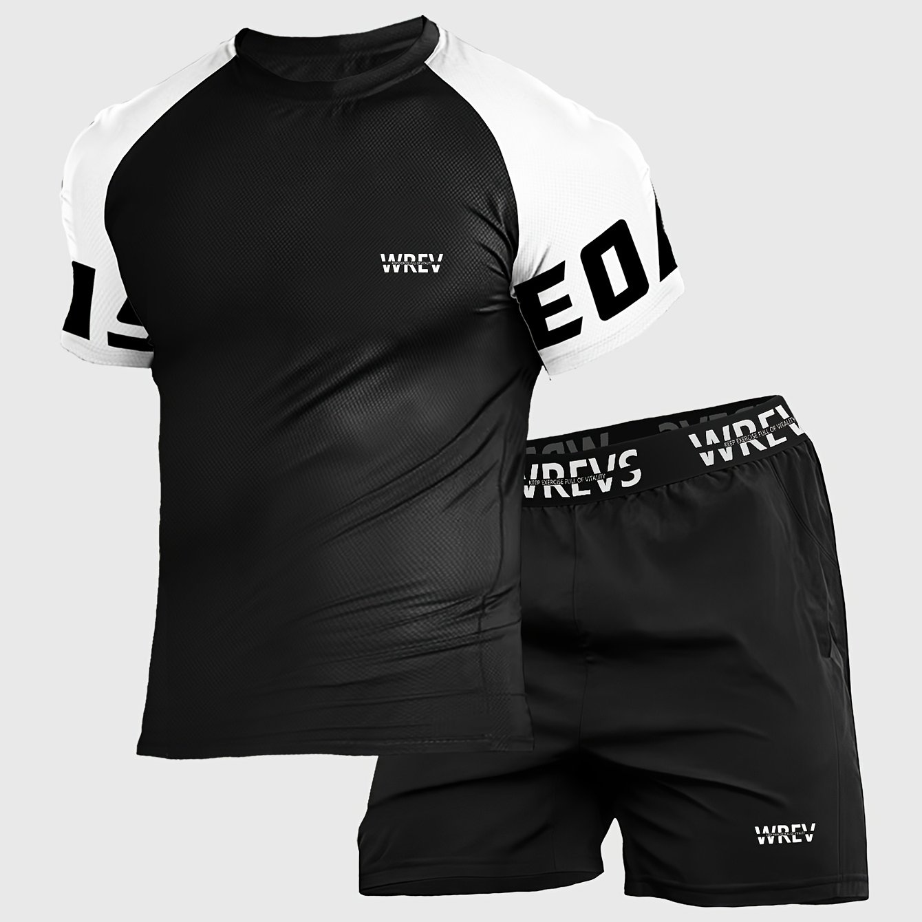 TEMU Men's 2pcs Athletic Workout Set - Quick- Outfit With Letter Print, Lightweight Summer Training Pants & Top, Breathable Athletic Apparel For