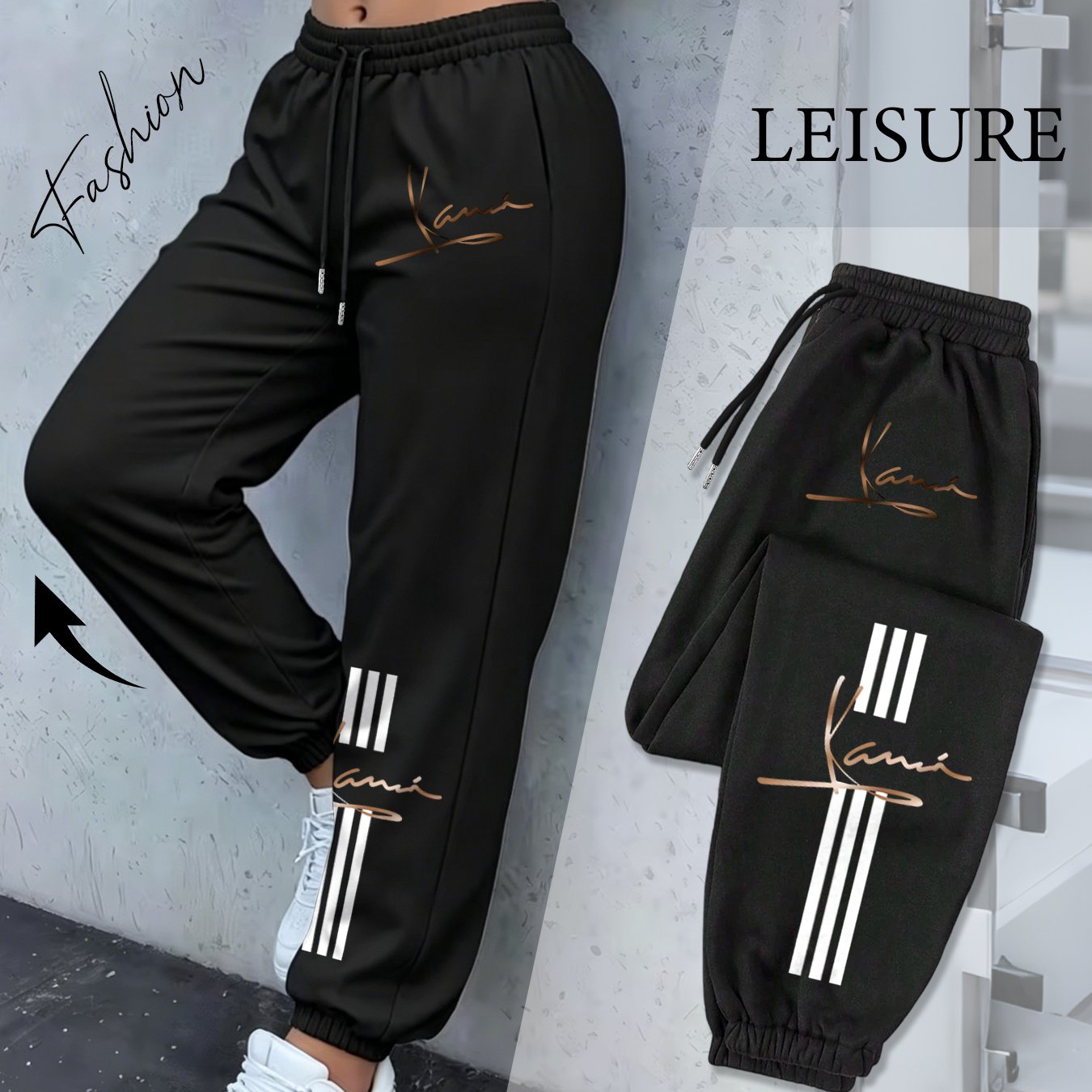 TEMU Drawstring Ankle-cinching Sweatpants Women's Three-stripe Print Loose Casual Jogging Pants Street Versatile Ankle-cinching Trousers
