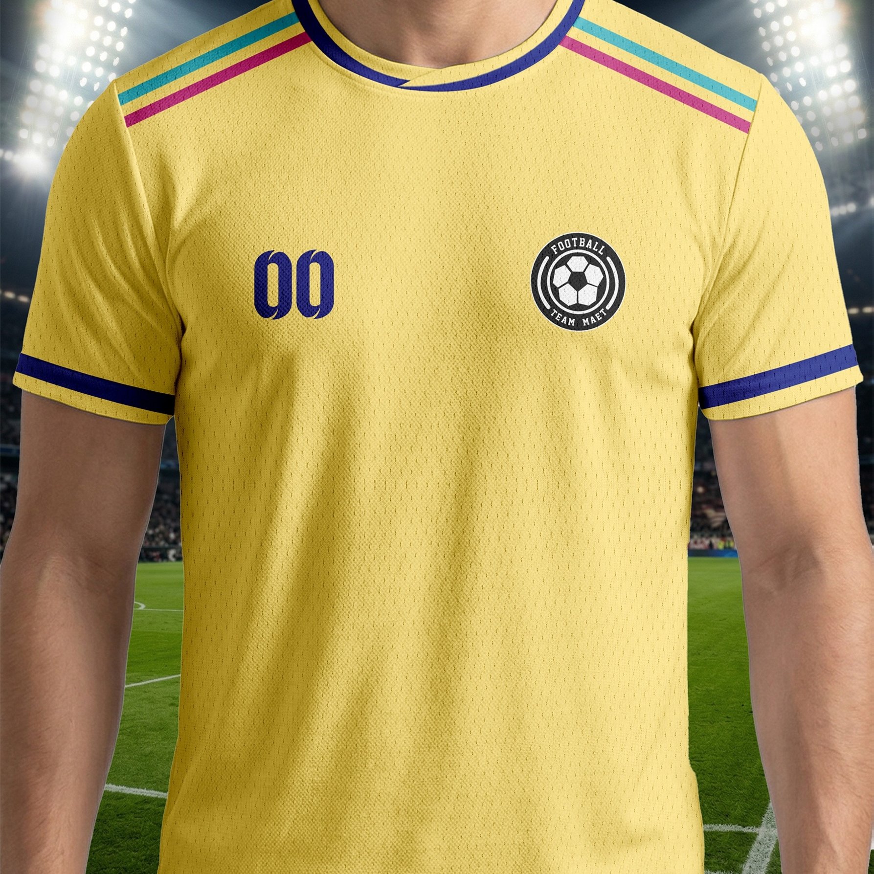 TEMU 2026 Custom Team Soccer T-shirt | Name And Number Logo Optional | Cross Round Neck Design | Contrast Stripe Style | 100% Polyester 210g Mesh