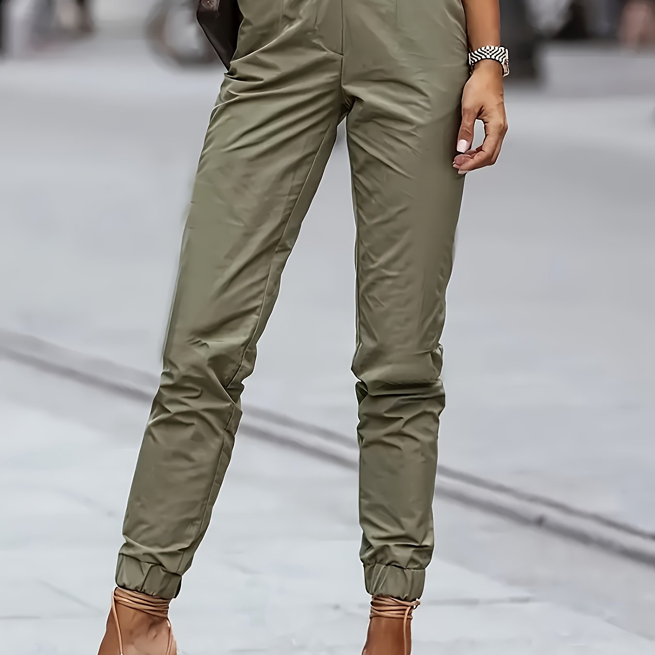 TEMU Pantalon cargo décontracté à jambe large, taille haute et coupe pour femme avec poches