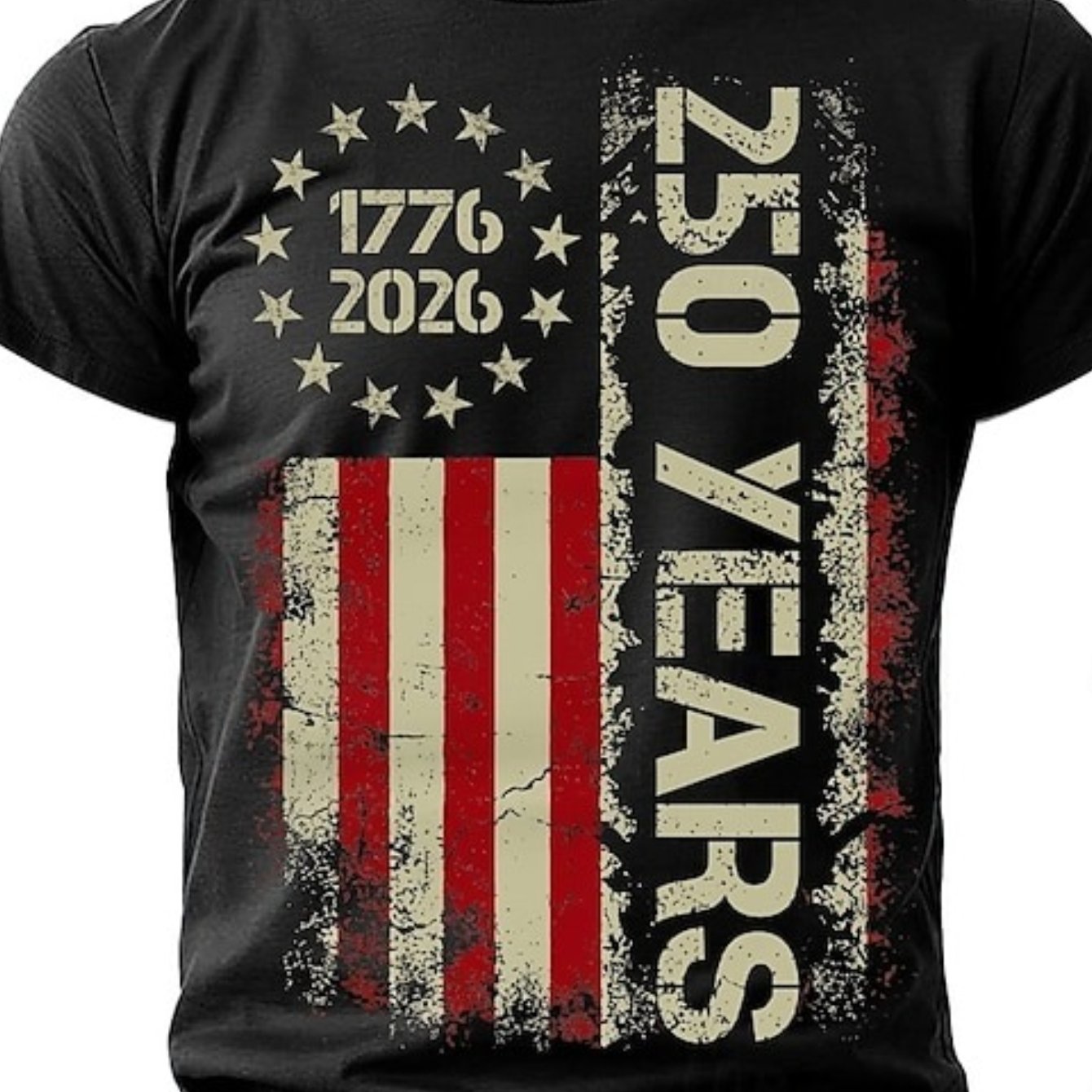 TEMU Men's & Suitable For Spring And Summer American Flag 1776 T-shirt - 250th Anniversary Founding Of Usa, Casual Military Style Round Neck Short