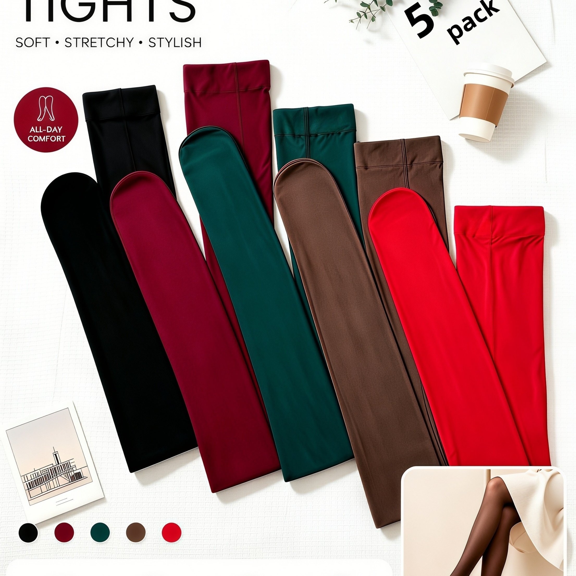 TEMU 5 Pairs Solid Matte Velvet Tights Skin-friendly Soft High Stretch Retro Versatile Breathable Seamless Basic Hosiery For Commuting And Date