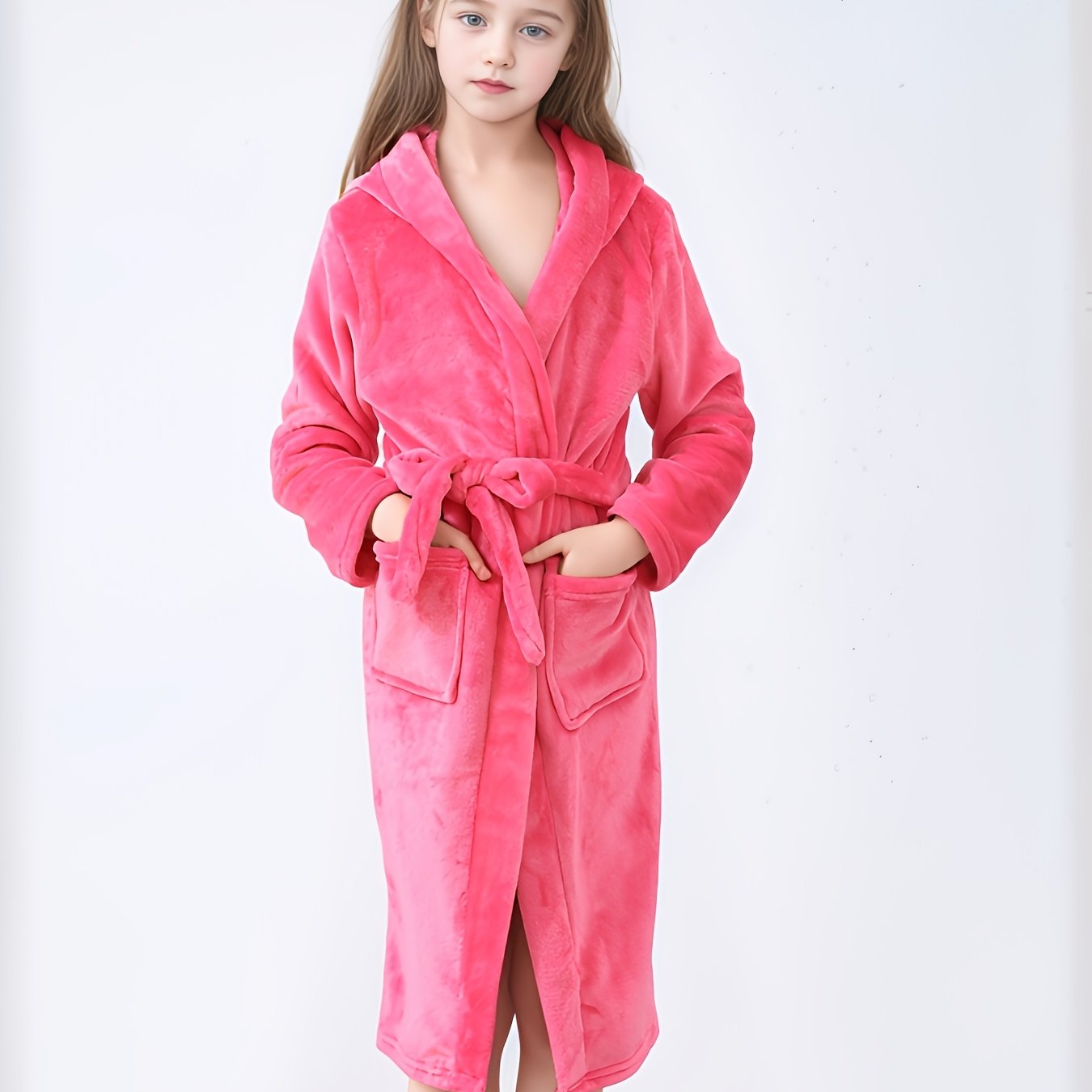 Image of Girls' Flannel Print Soft Comfortable Party Bathrobe For Girls, Gift For Kids Aged 2-11